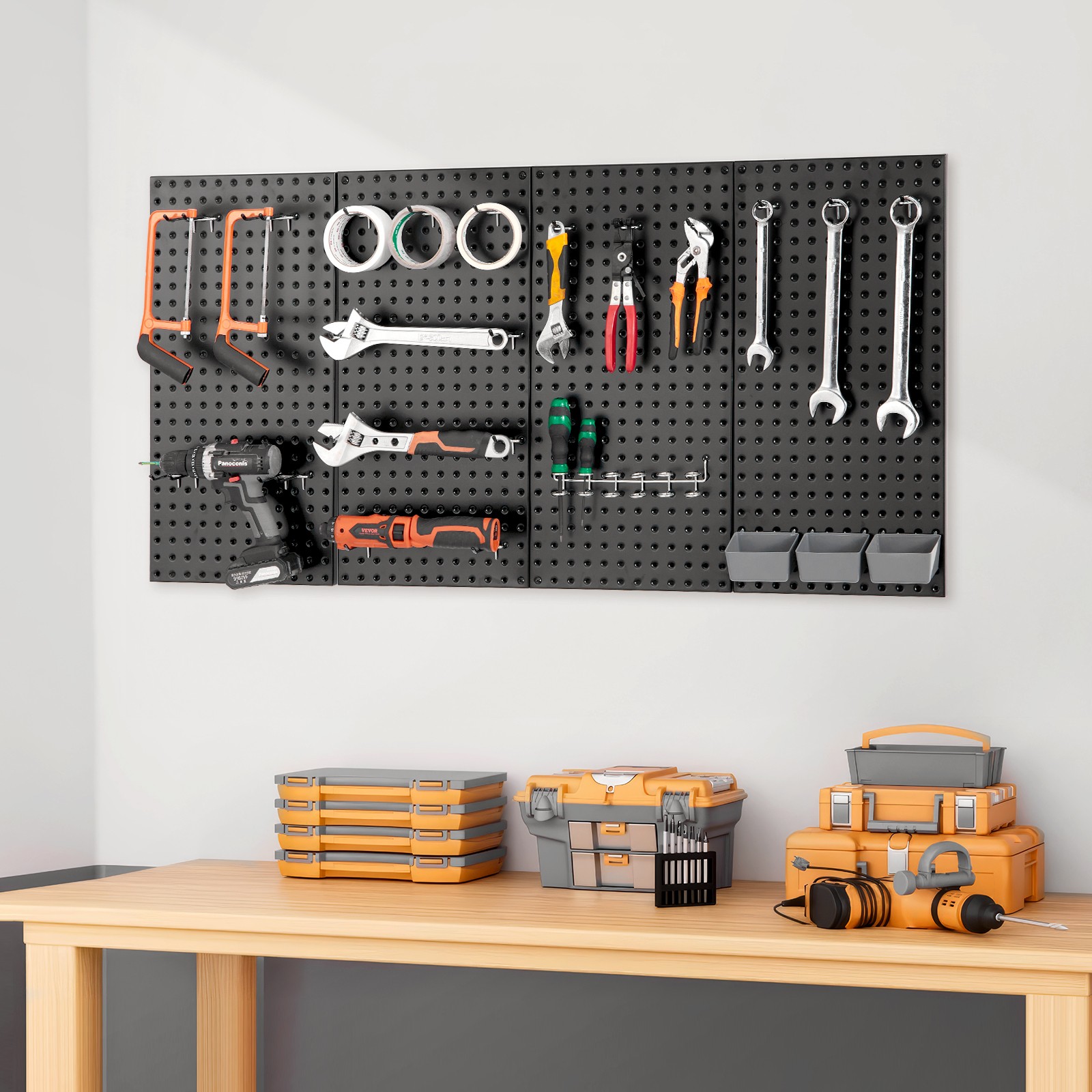 VEVOR Metal Pegboard Panels 4 Pcs 24″ x 12″ Wall Organizer for Garage Tool