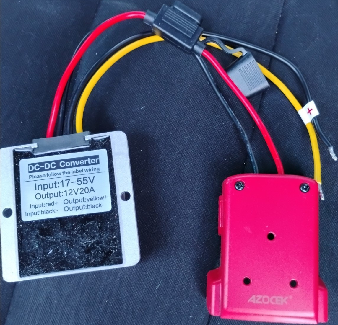 AZOCEK DC-DC Converter 17-55V to 12V 20A Voltage Regulator w/ Wiring Harness