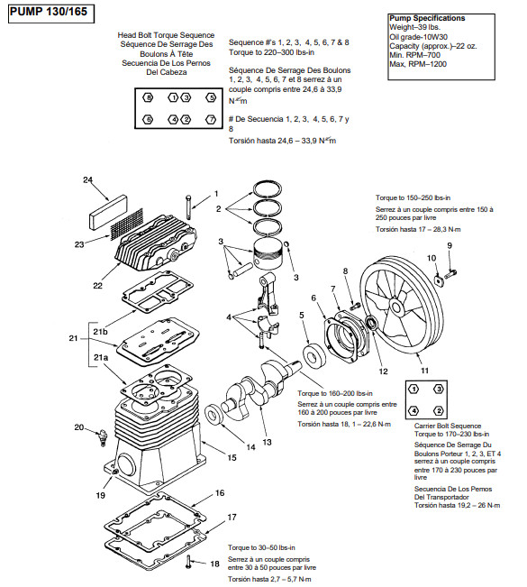 SANBORN 040-0185, 040-0193 HEAD GASKET SET 130 & 165 PUMPS. 046-0151, 046-0152