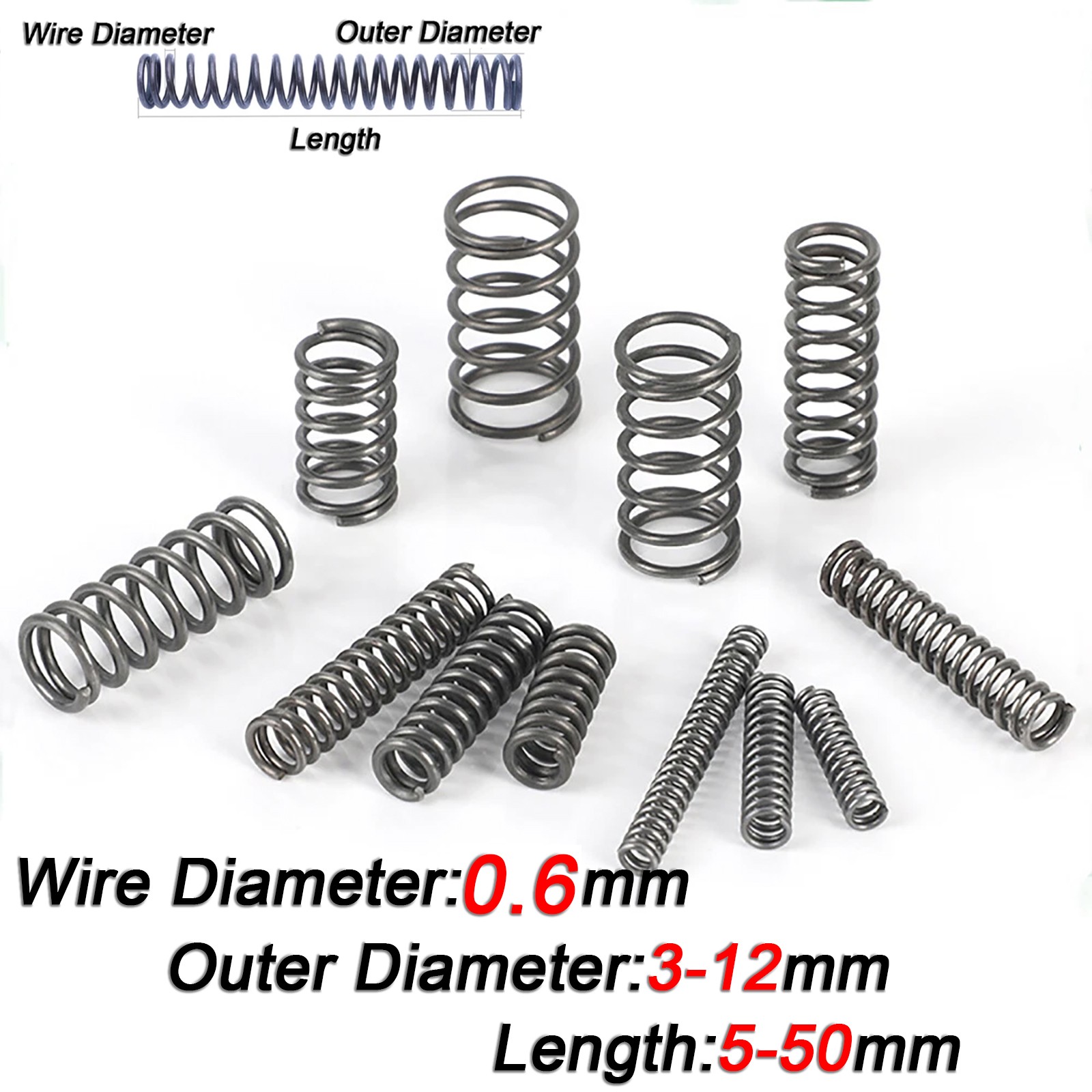 10Pcs Compression Spring Steel 0.6mm Wire Dia 3 – 12mm OD Small Pressure Springs