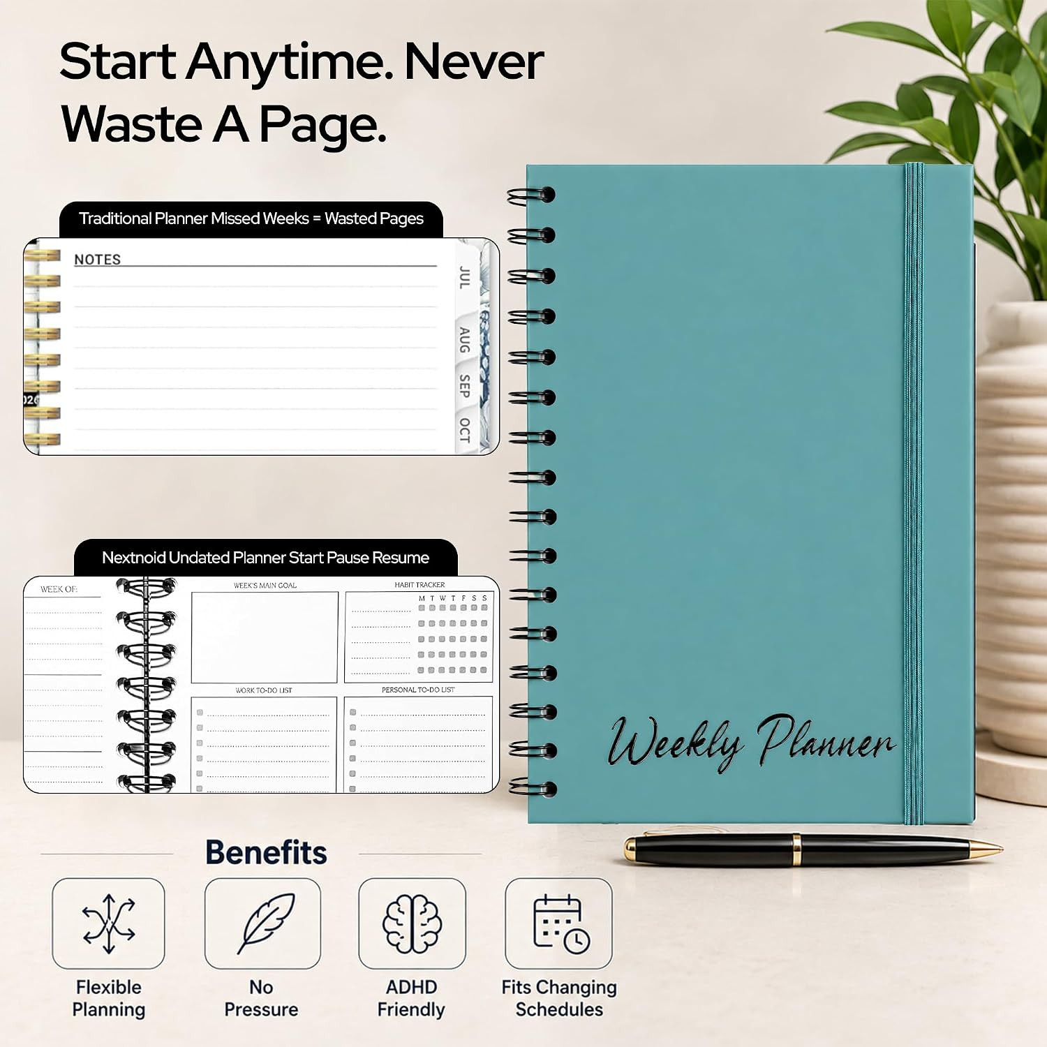 Undated Weekly Planner Notebook 2026, A5 Hardcover Weekly to Do List Notebook fo
