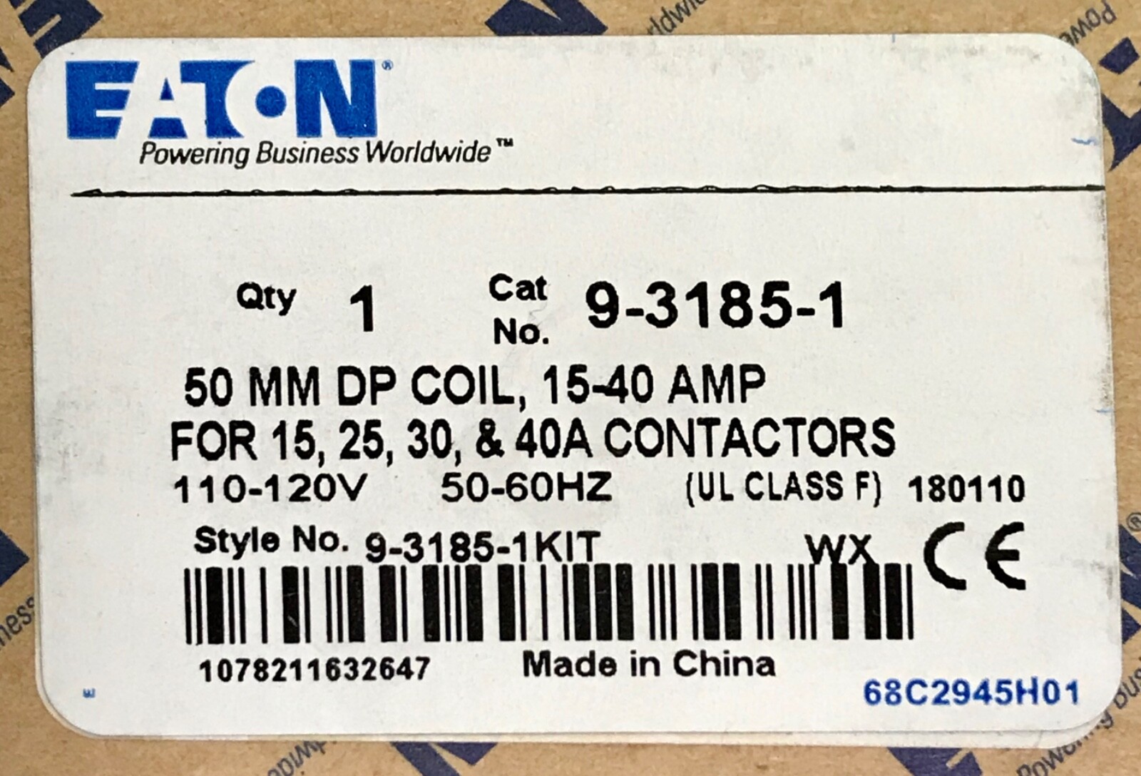 EATON CUTLER HAMMER 9-3185-1 50MM DP Coil 15-40 AMP 110 120VAC 9 3185 1 15-40AMP