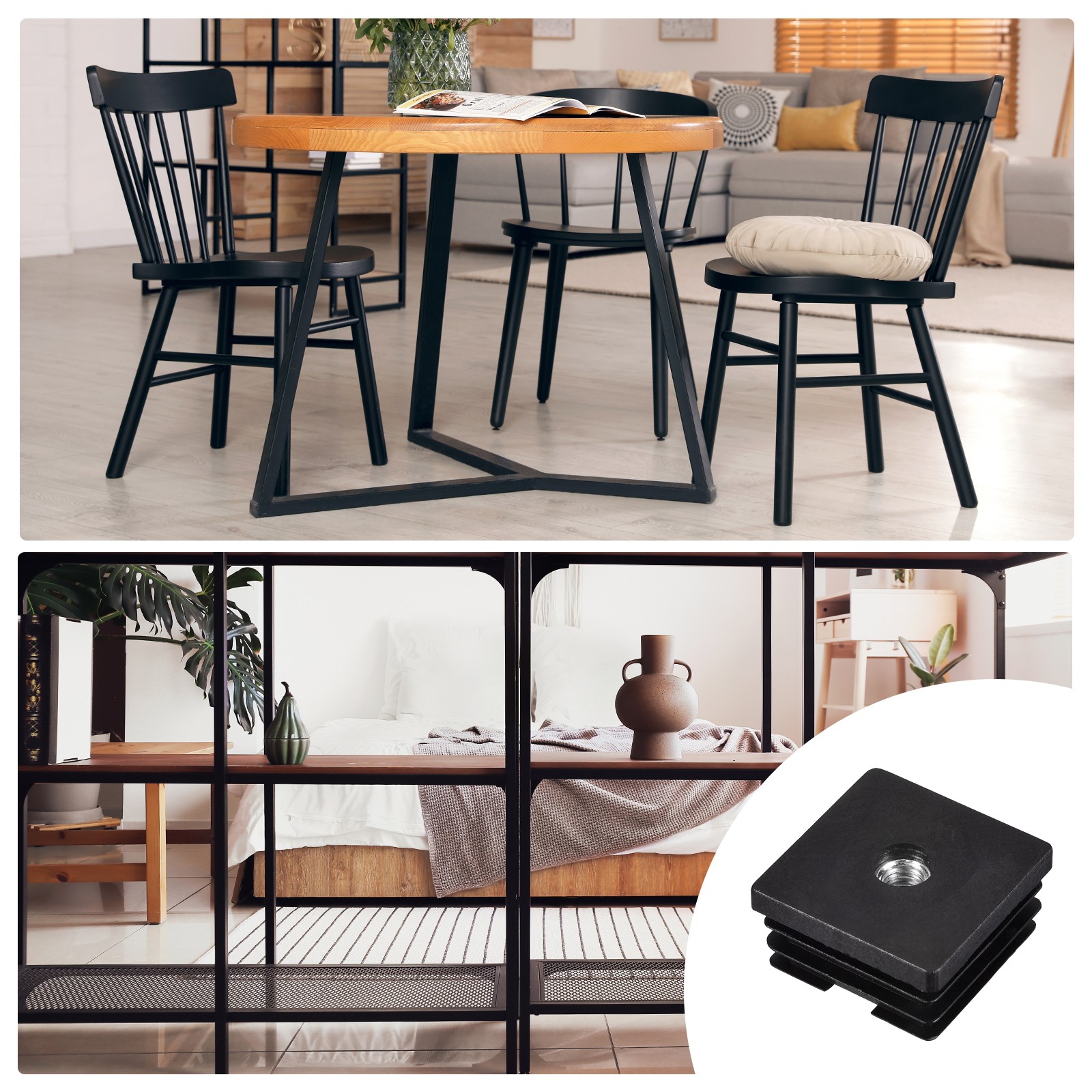 4Pcs 1.5″x1.5″ Caster Insert with Thread Square M8 Thread for Furniture
