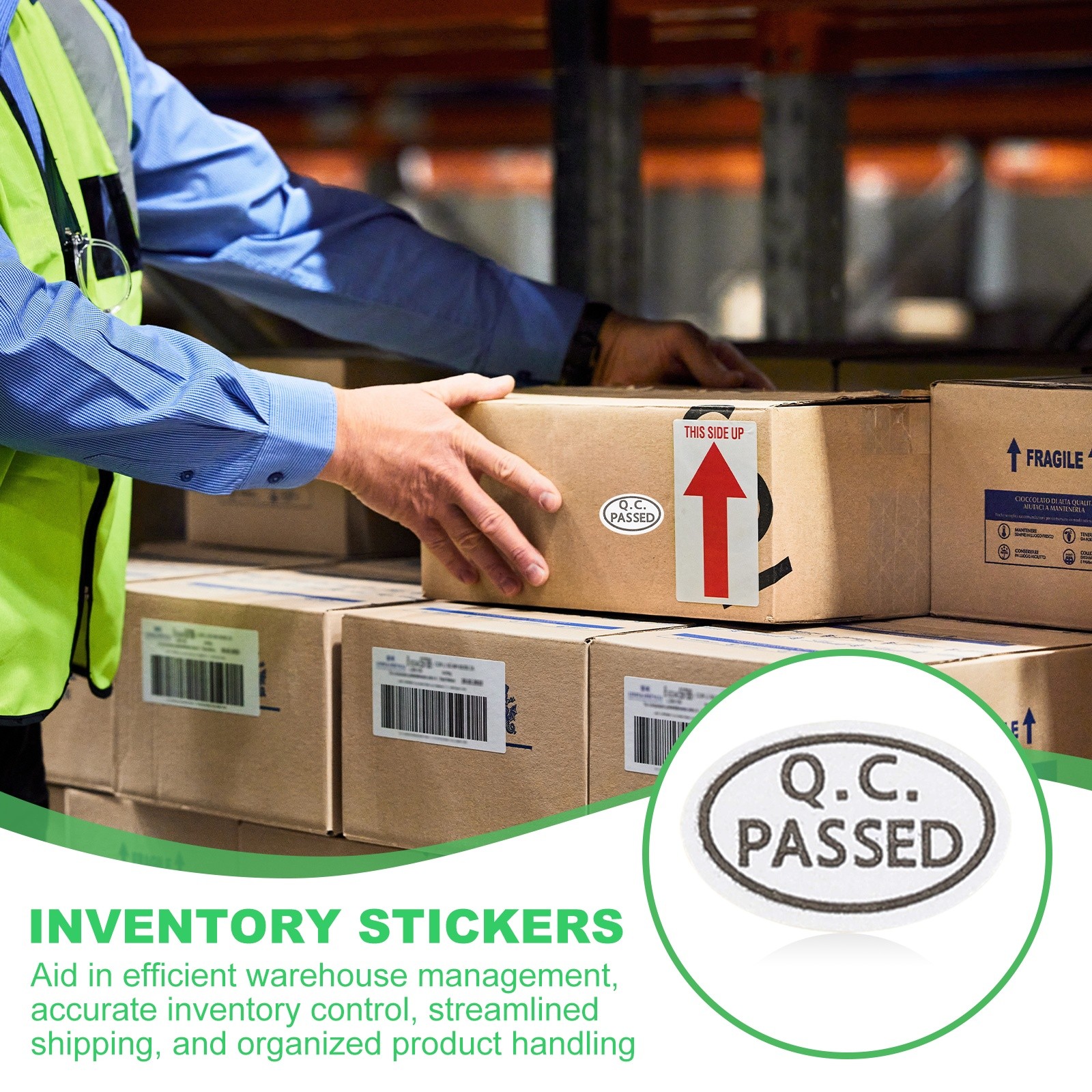 2700Pcs QC Passed Stickers 0.5×0.35″ Inventory Quality Control Stickers White