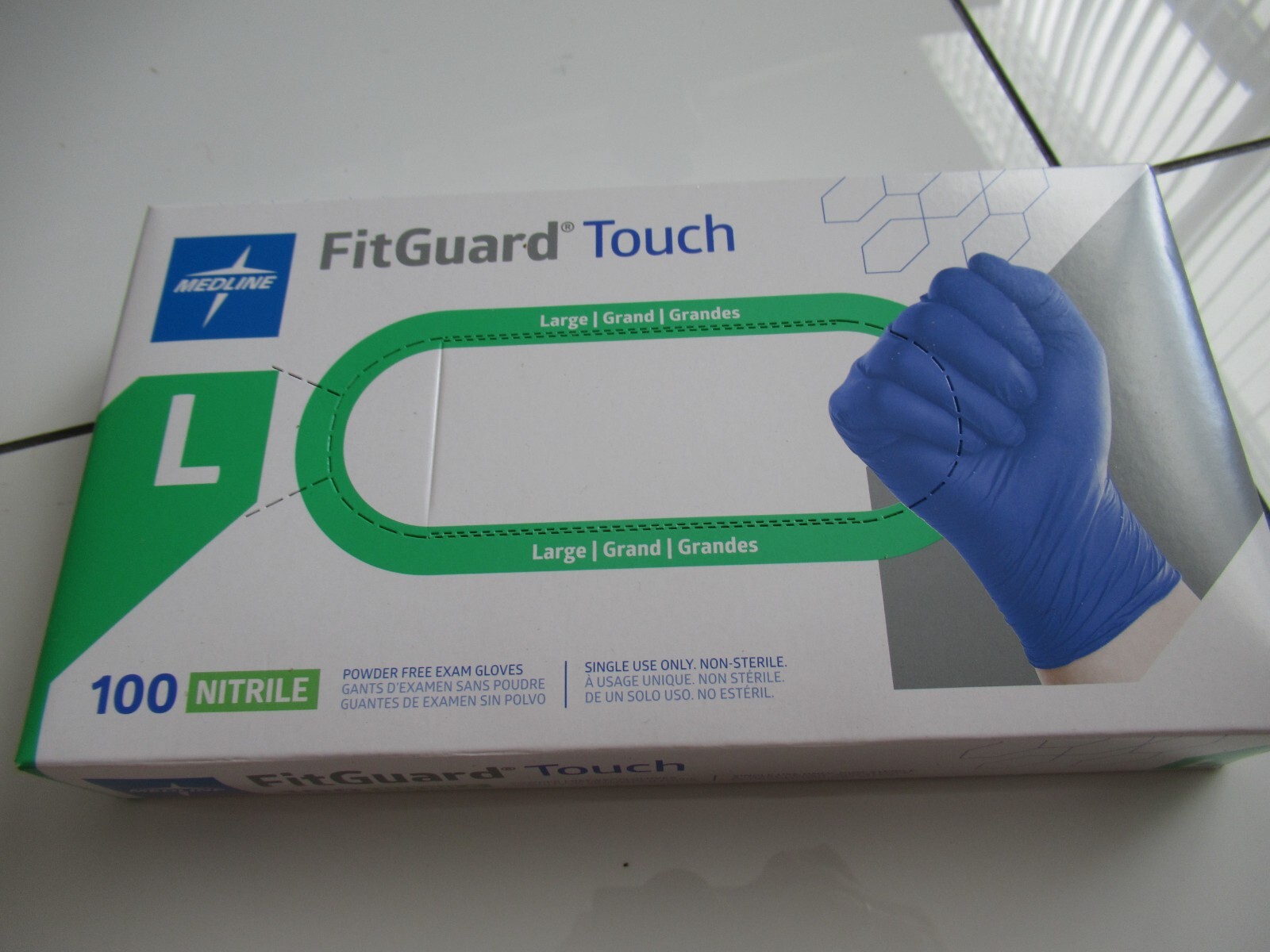 Medline FitGuard Touch Exam Gloves, Powder-Free Nitrile, LARGE, 100 Gloves 1 Box