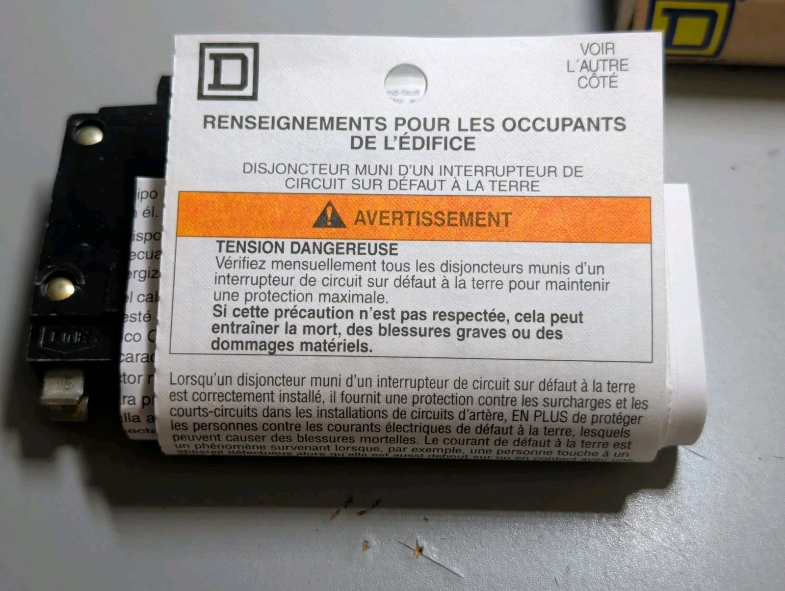 QO120GFI 20a Square D Circuit Breaker NOS w Instuctions