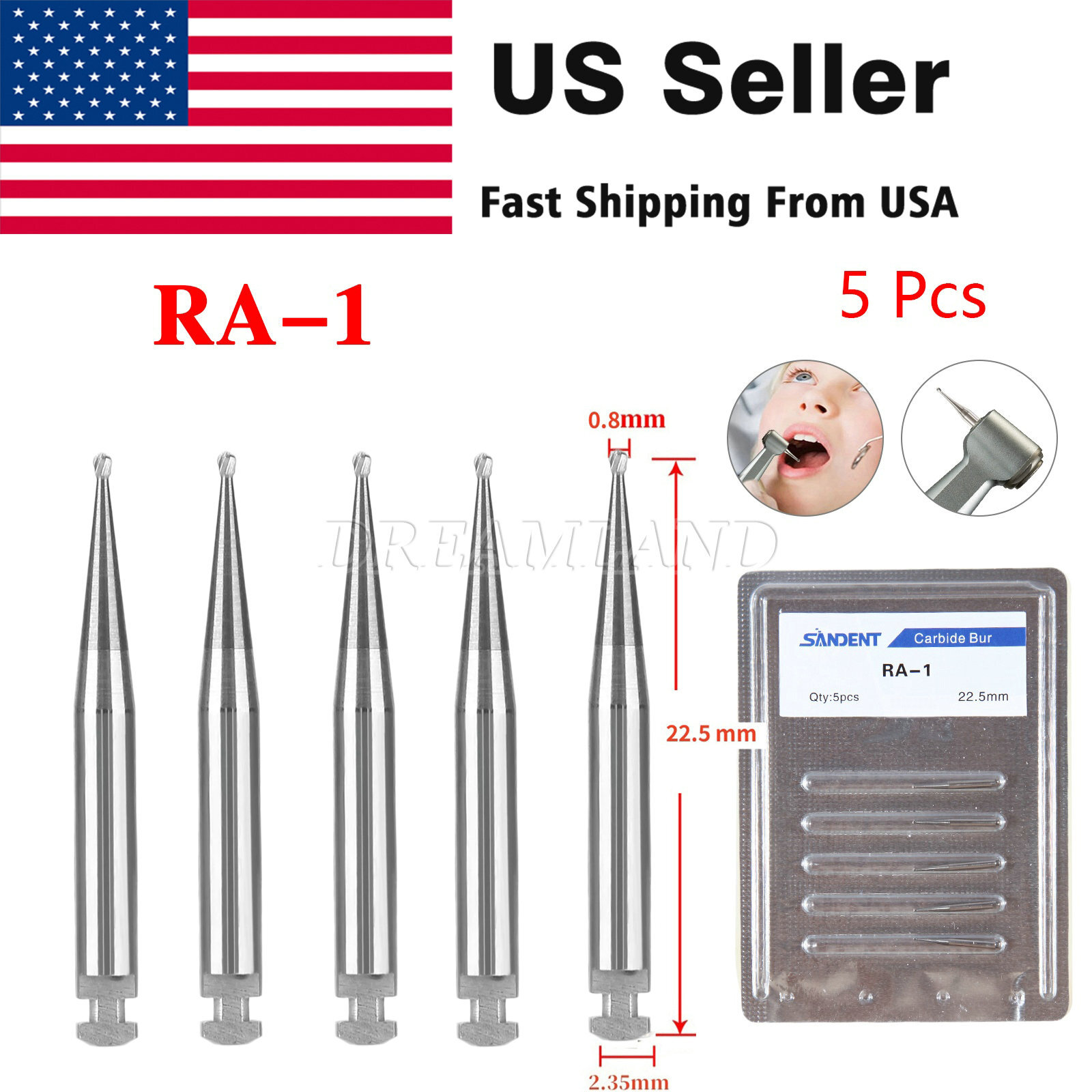 RA #1-8 Regular Round Carbide Burs for Slow Speed Latch Type RA1-RA8 Dental