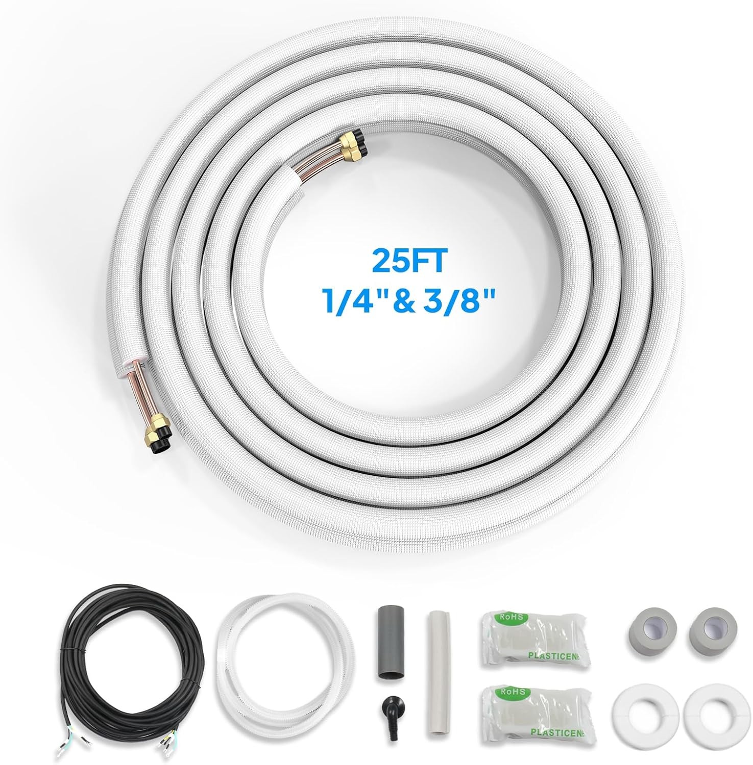 ROVSUN 25 Ft Mini Split Installation Kit 1/4 3/8 Copper PipeswithInsulationforAC