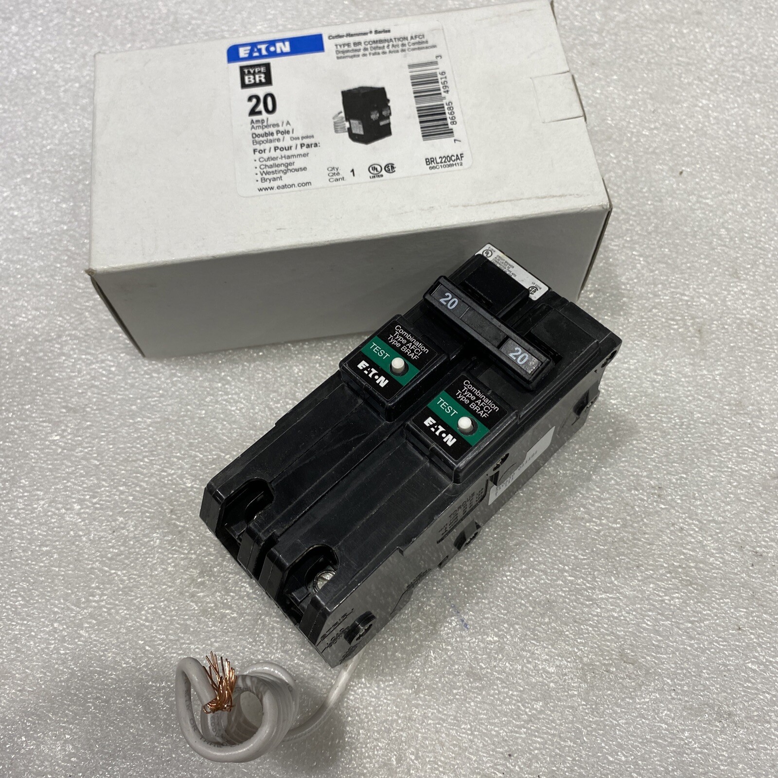 BRL220CAF 2 POLE 20AMP 240VAC COMBINATION ARC CIRCUIT BREAKER NEW