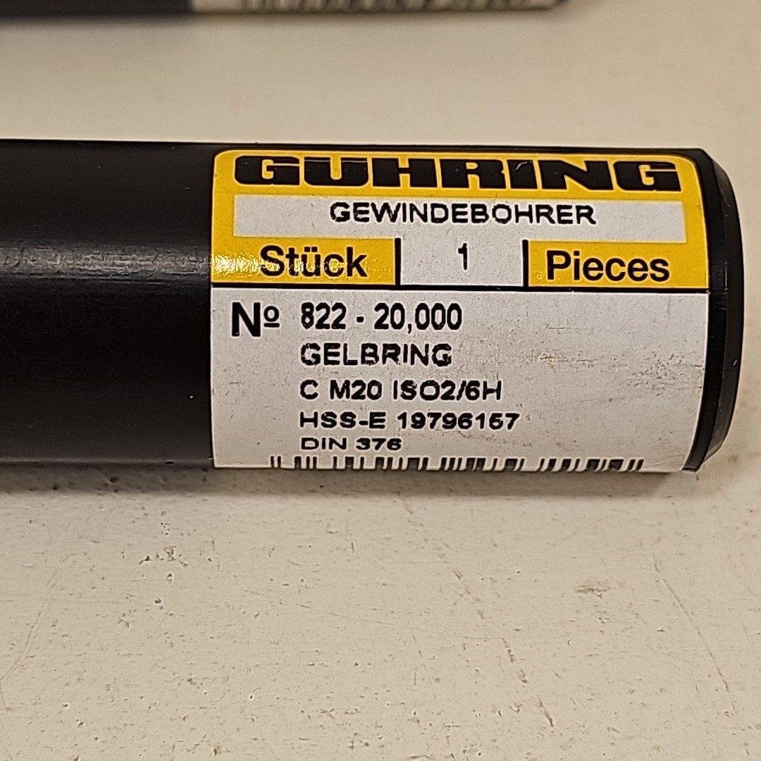 NEW Lot Of 2 Guhring 822-20,000 GELBRING C M20 ISO2/6H HSS-E DIN 375