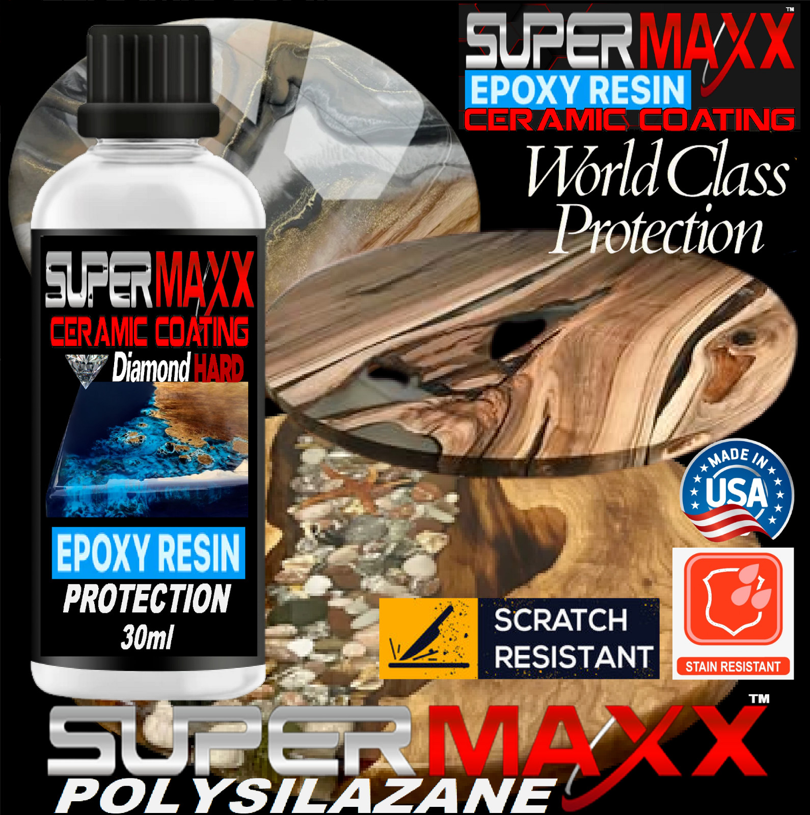 CRYSTAL CLEAR ART EPOXY RESIN TABLE & BAR TOP CERAMIC COATING SCRATCH RESISTANT