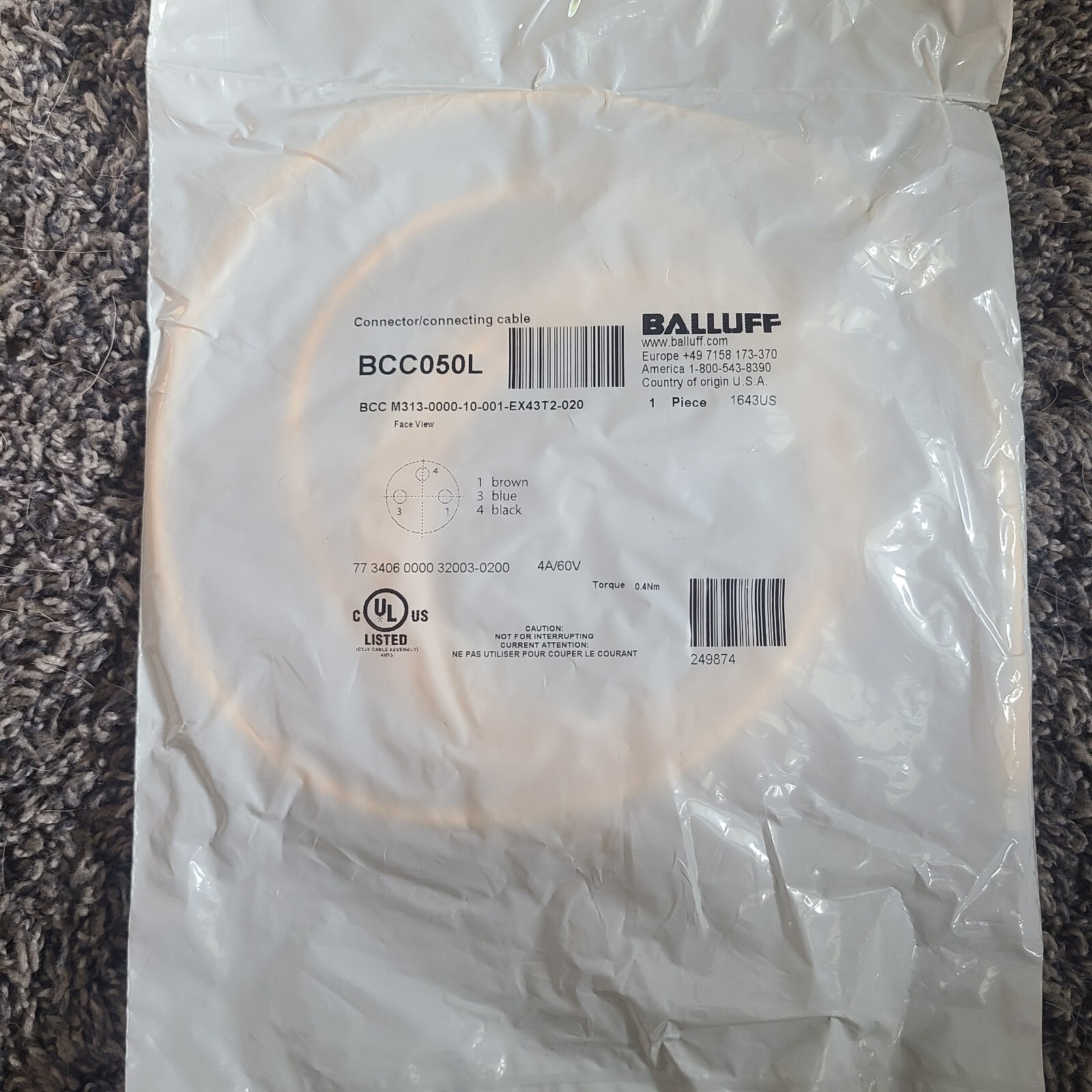 Balluff BCC050L Single Ended Cordset, M8 Female to Pigtail, 2 m, TPE, 3 Cond, BC