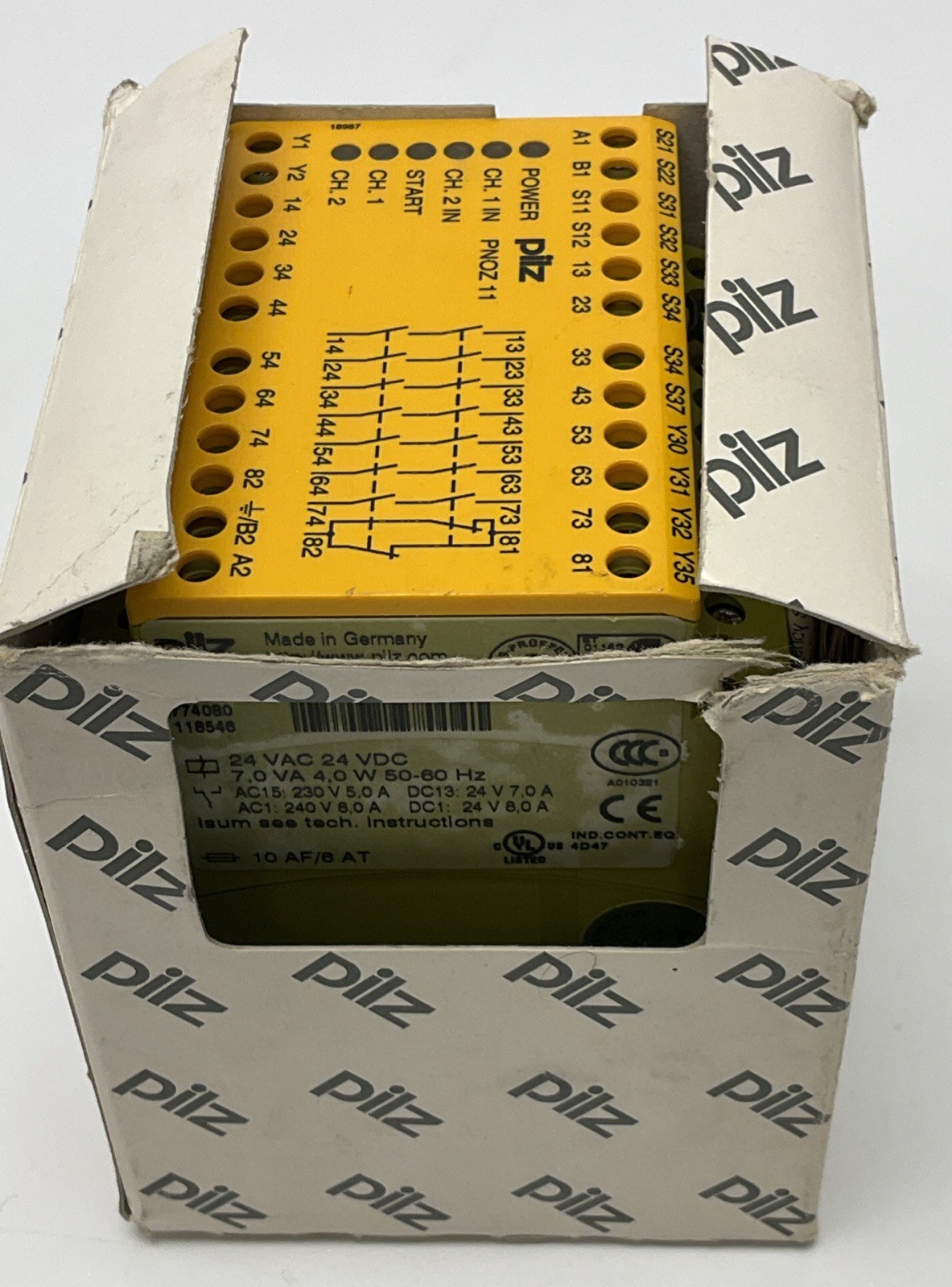 Pilz PNOZ 11 24VAC 24VDC 7N/O 1N/C 774080 Safety Relay 24VAC, 24VDC Coil