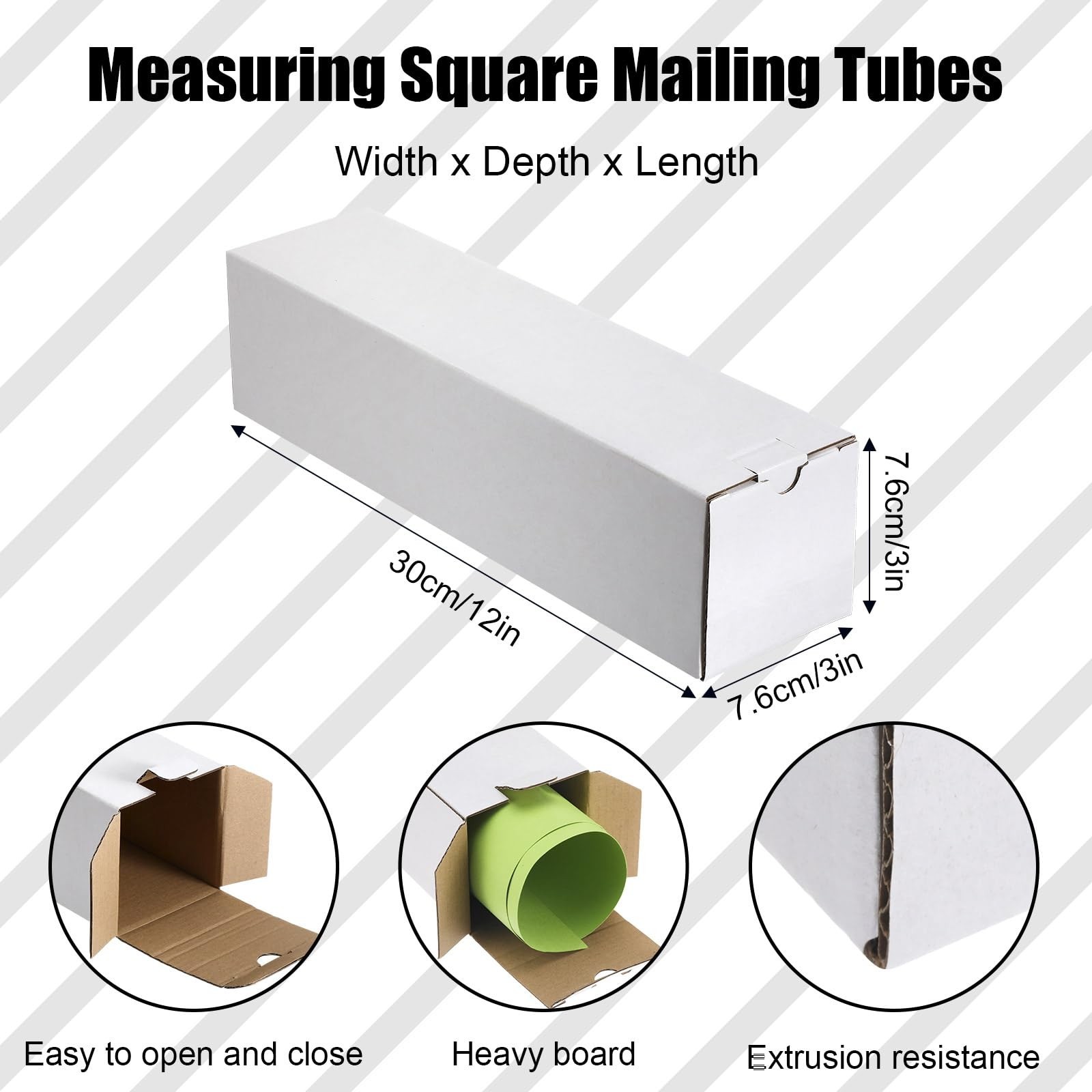 Colarr 50 Pcs Mailing Tube 3 x 3 x 12 Inches Corrugated Cardboard Box Square …