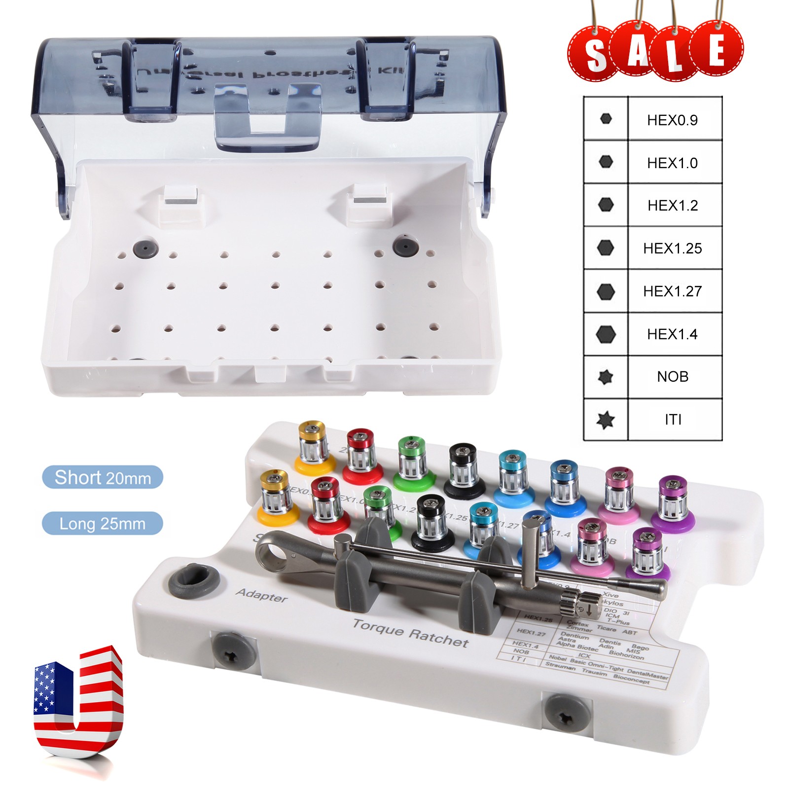 Dental Universal Implant Kit Driver Abutment Hand Hex Screw driver Long+Short