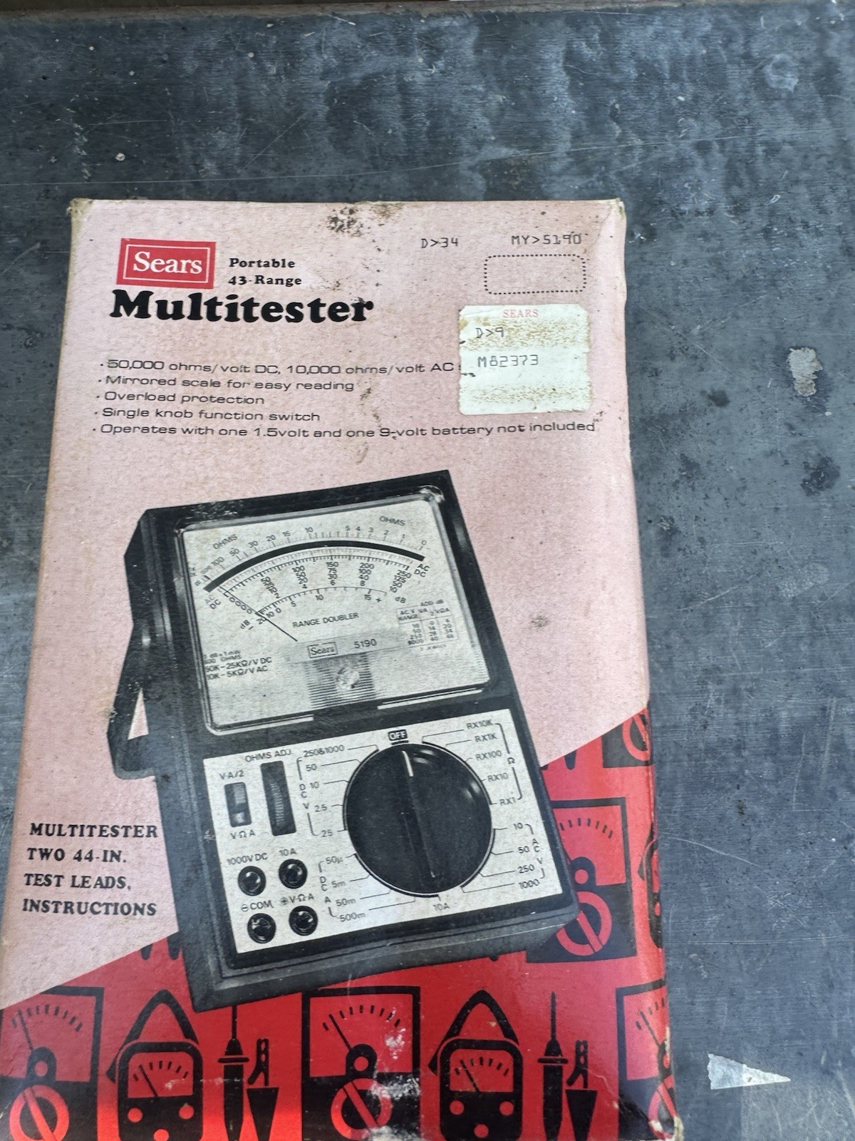 Sears 5190 Portable 43 Range VOM Multitester 50000 Ohms Volt DC Vintage NOS