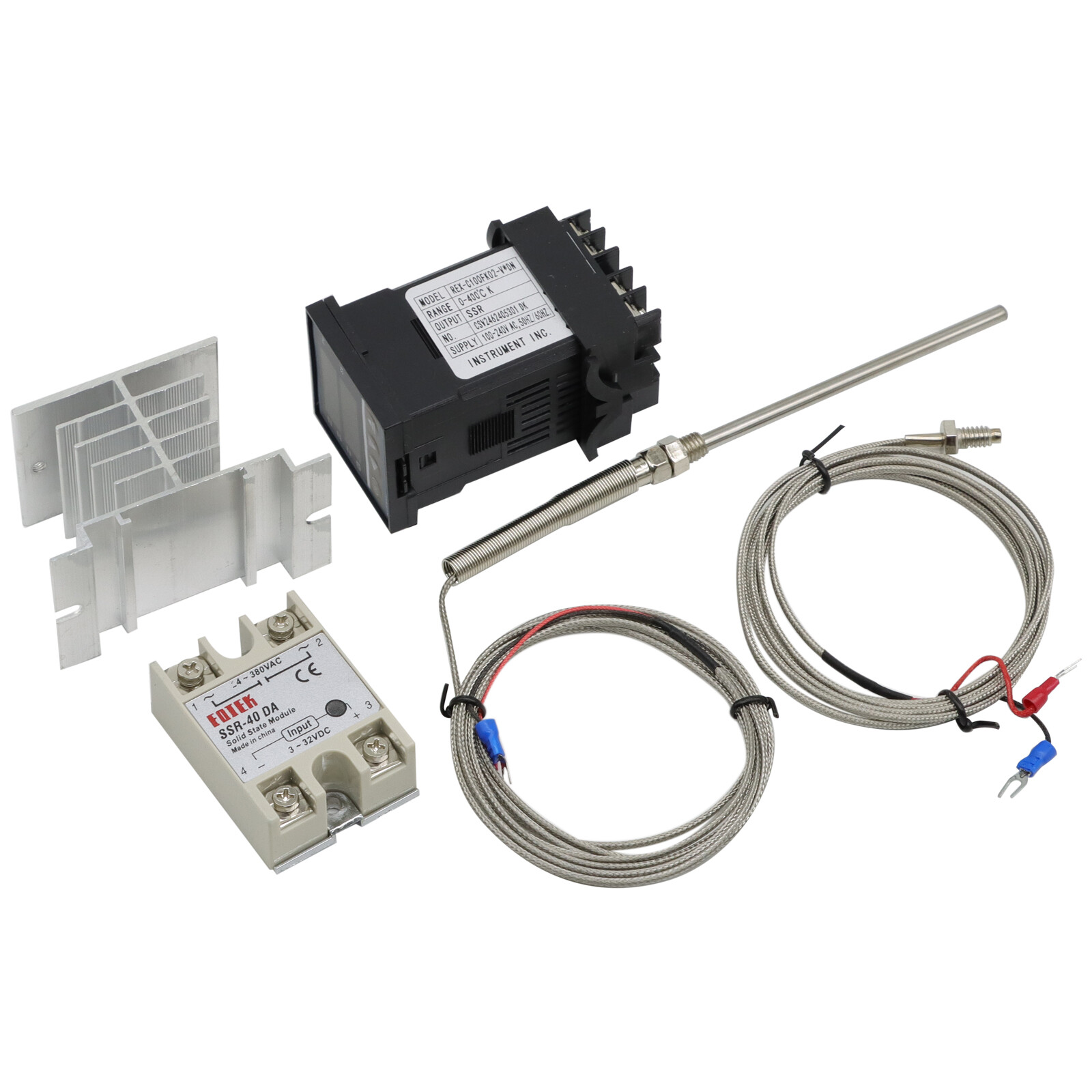 110-240VAC PID REX-C100 Temperature Controller SSR-40A Thermocouple Heat Sink US