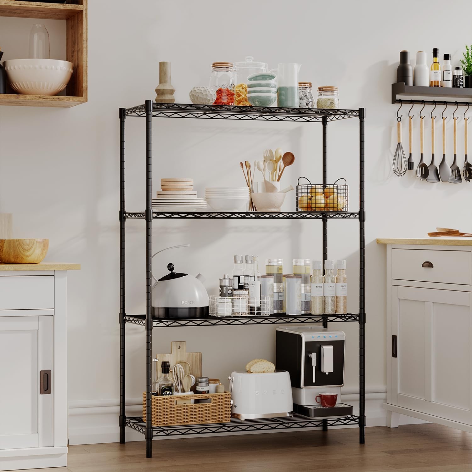 BestOffice | 4-Tier Wire Shelf | 36″ x 14″ x 54″ | 36″D x 14″W x 54″H, Black