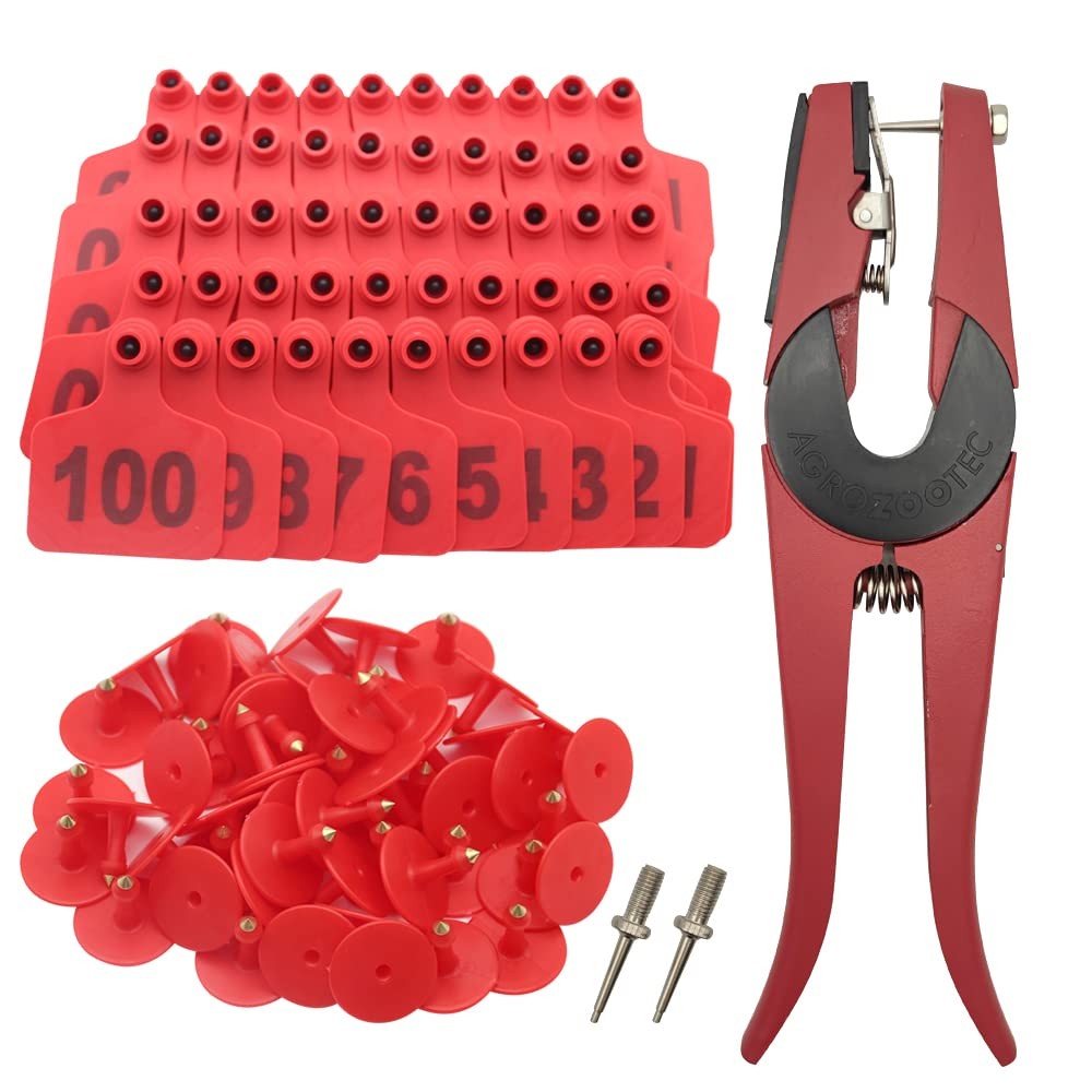 Cattle Ear Tags 001-100 Number Plastic Livestock Animal Tag for Small, Red