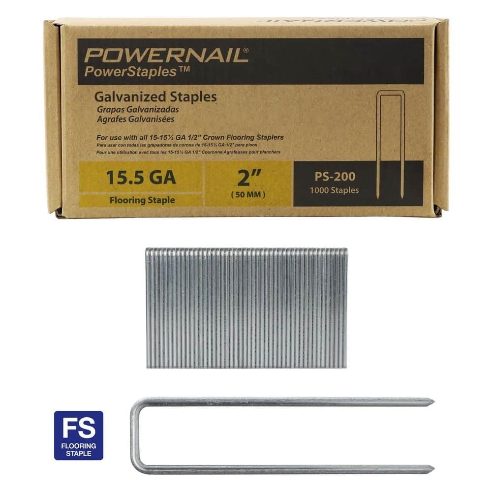 PowerStaples 2″ x 1/2″ 15.5 Gauge Steel Hardwood Flooring Staples 1,000 Pack