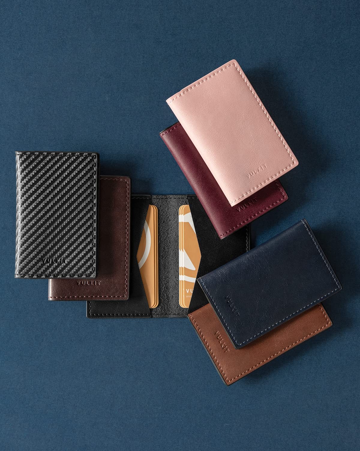 VULKIT Leather Business Card Holder 2 Sided Slim Business Name Card Organizer fo