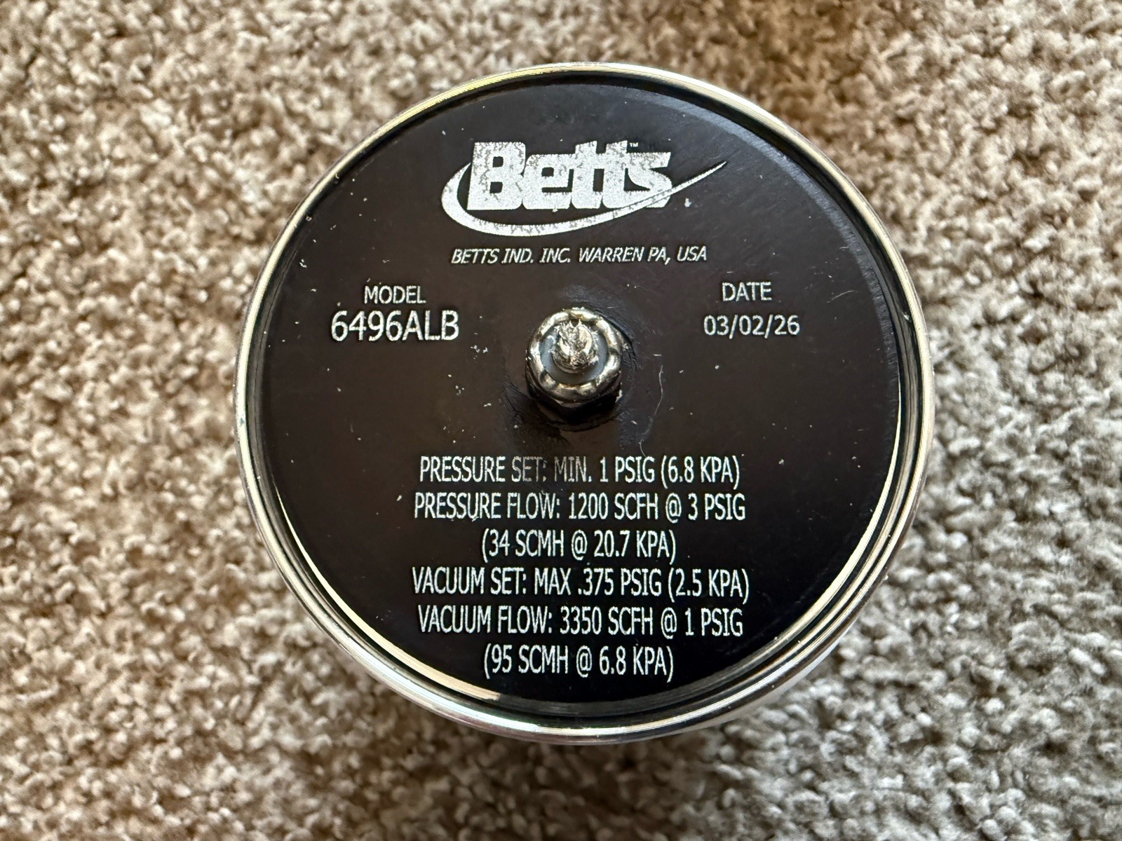 Betts 406 Style Normal Aluminum Pressure Vacuum Vent, 6496ALB NEW