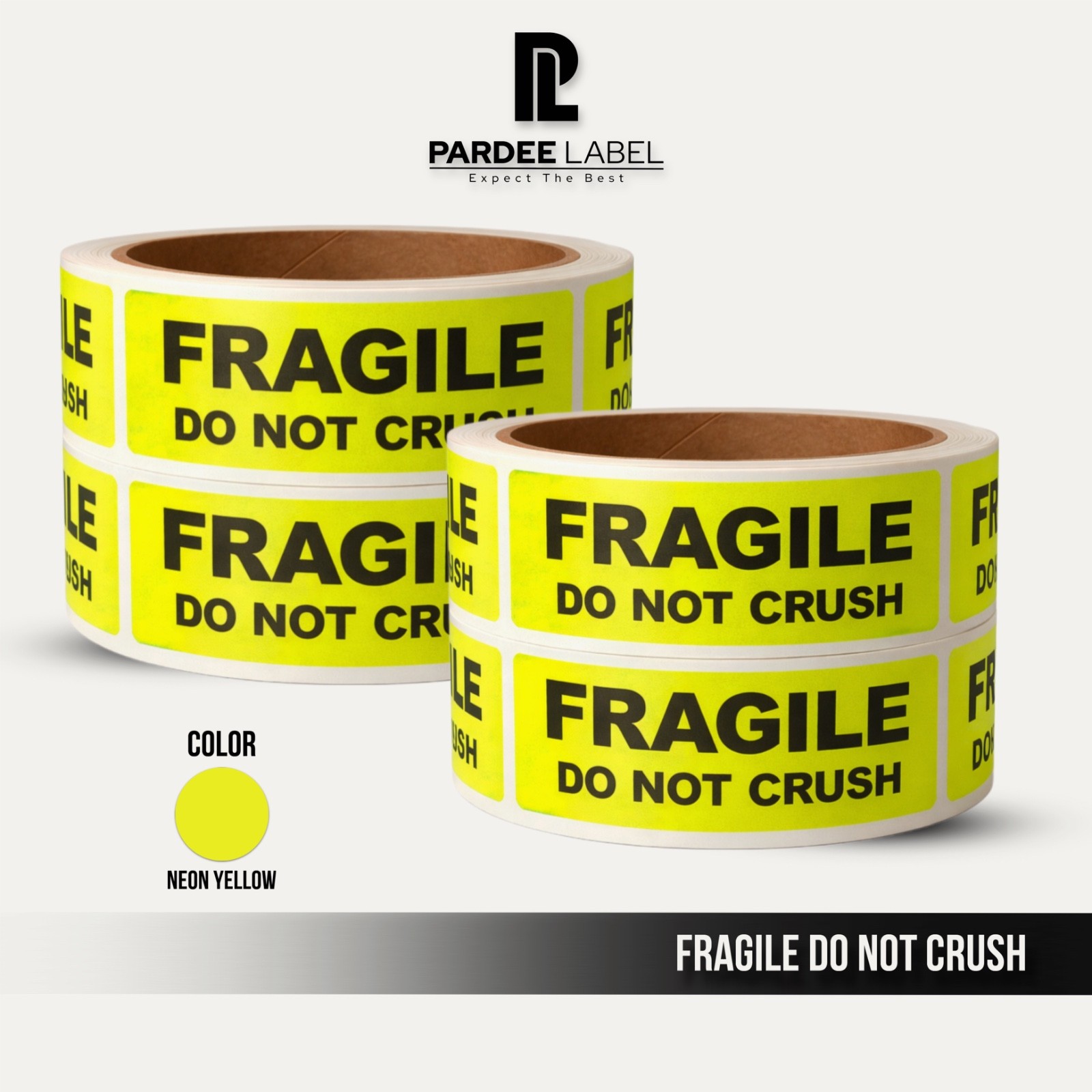 Neon Yellow Fragile Do Not Crush Stickers 1” x 3” – 250 Labels per Roll