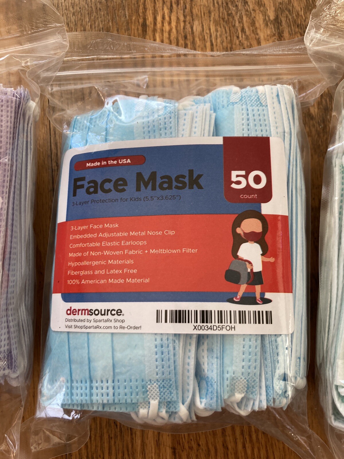 3-Ply Disposable Kids Face Mask [50 PCs] Non Medical Cover Purple , Green , BLUE