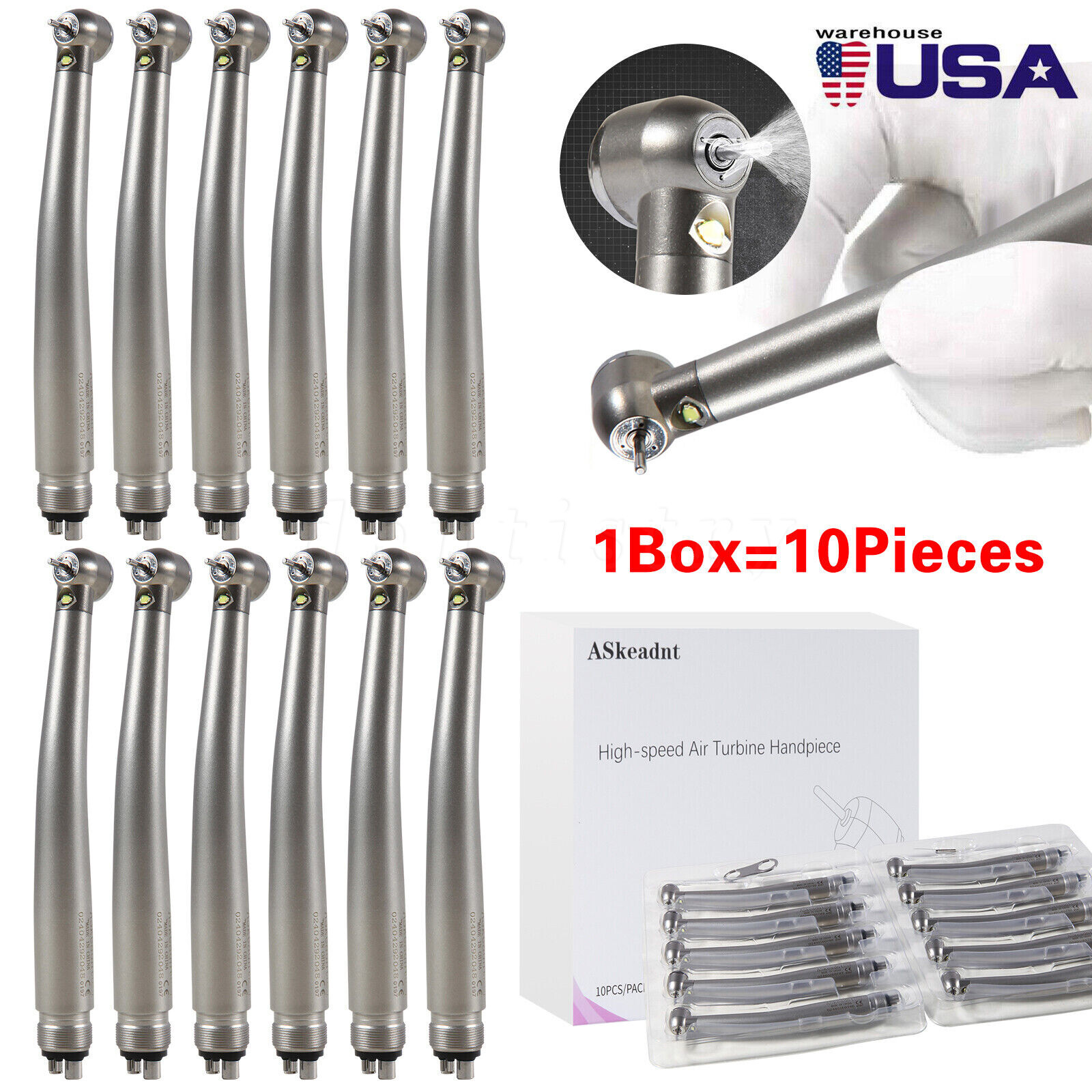 1-10pcs ASKEADNT Dental E-Generator High Speed LED Handpiece 3 Way4 Hole Turbine