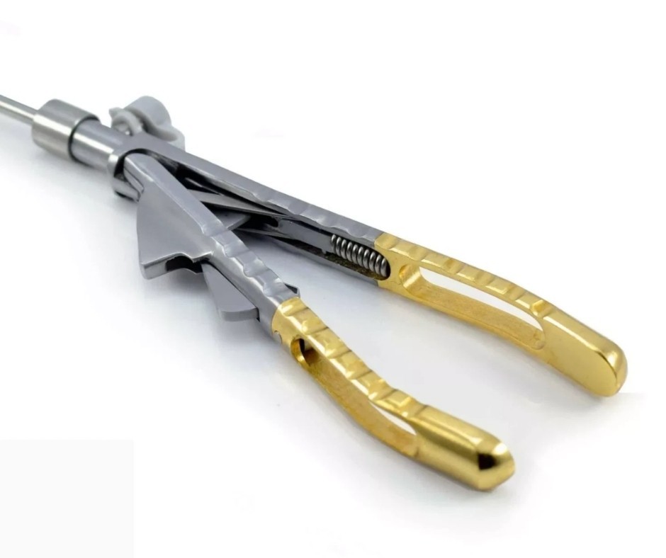 1PCS Laparoscopic Needle Holder Curved Jaw in Gold Handle 5mmx330mm Instruments