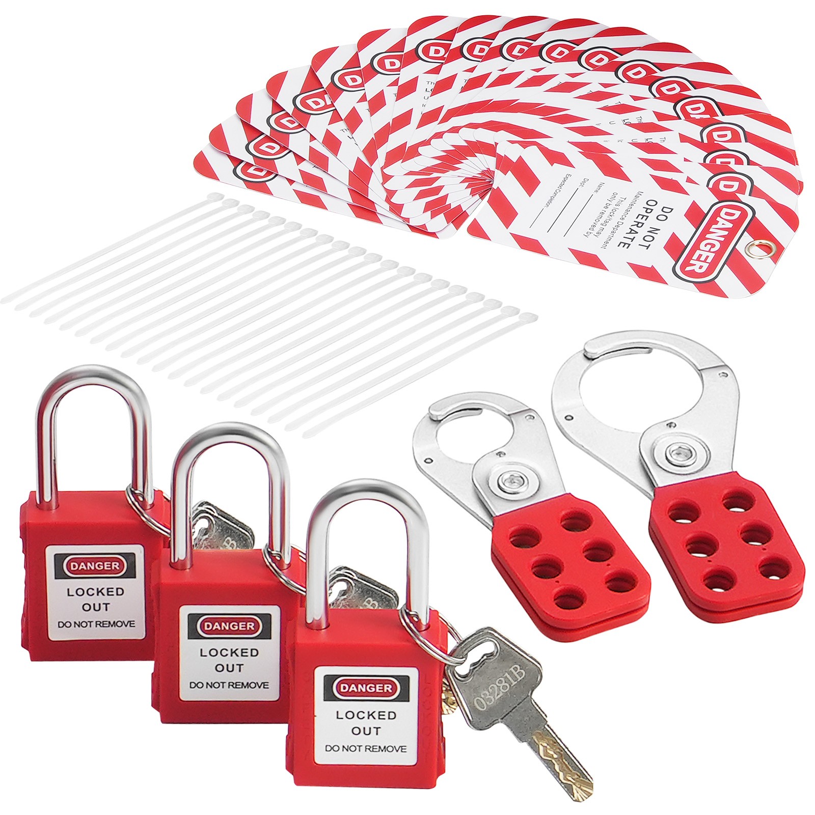 Uimoso 60PCS Electrical Lockout Tagout Kit Safety Padlocks Hasps Tags Ties Board