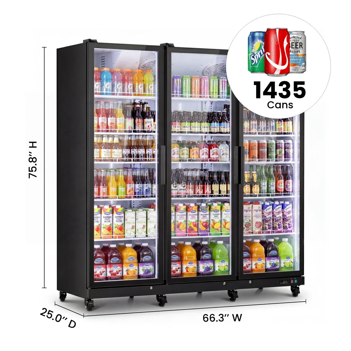 Yeego Commercial Merchandiser Refrigerator 42 Cu.ft Beverage Cooler 3 Glass Door