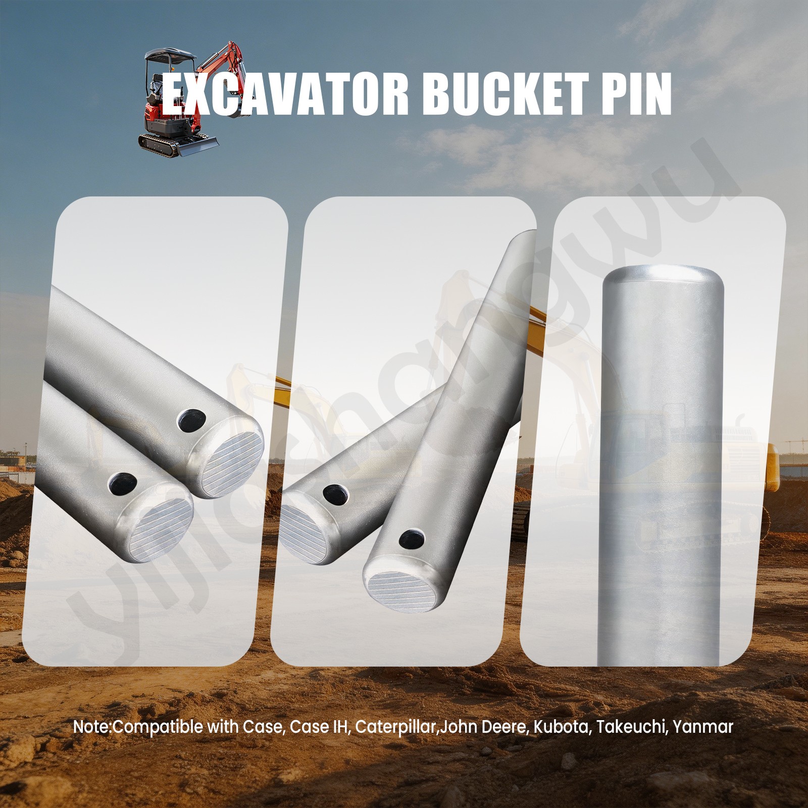 1 Pair of New Mini Excavator Bucket Pins 35mm X 225mm