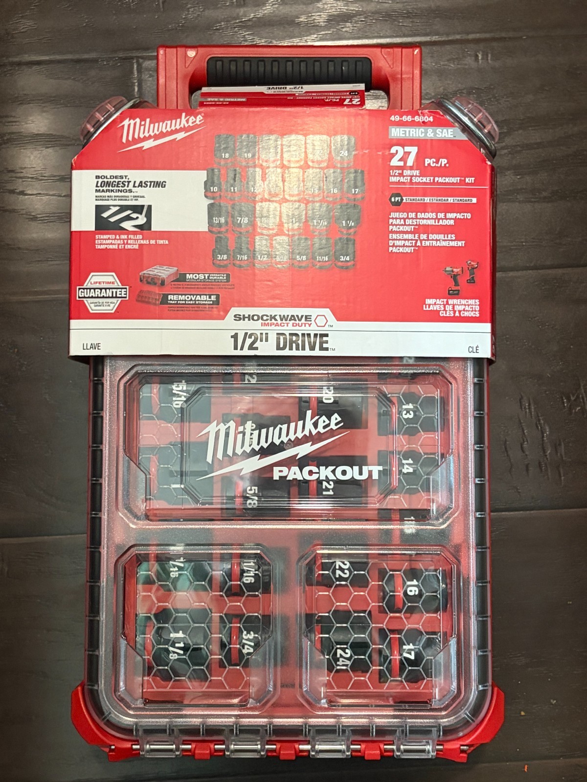 NEW!! Milwaukee 49-66-6804 27-Pc Shockwave Impact Duty 1/2” Drive SAE & Metric