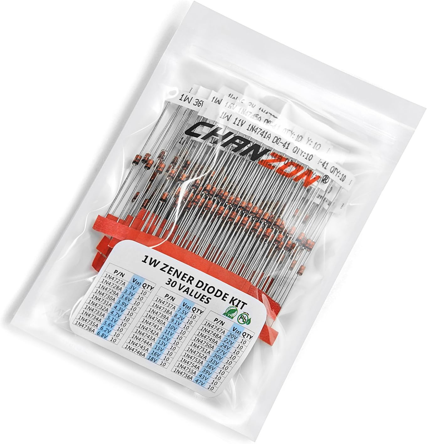 300Pc 30 Values 1W Zener Diode Kit – 3V to 47V Assorted Electronics Set