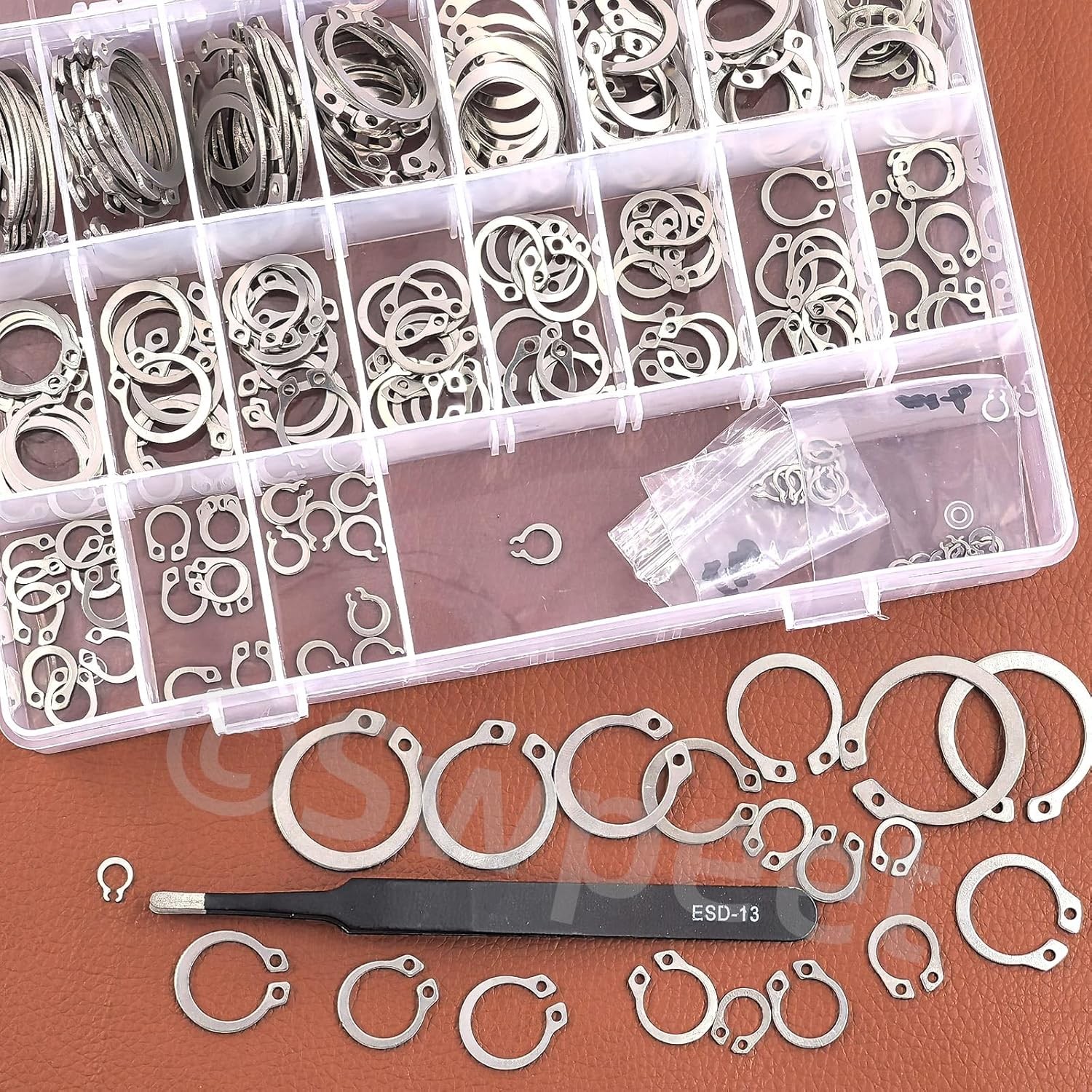 Swpeet 211Pcs 21 Sizes M4-M28mm Stainless Steel C-Clips External Circlip Snap Re