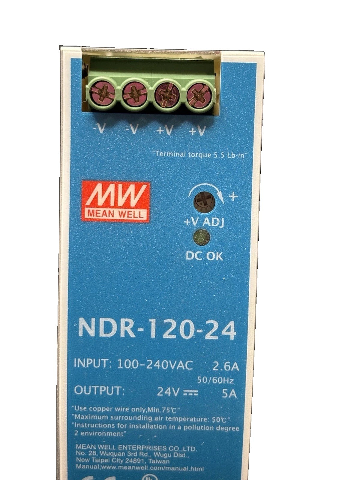 MEAN WELL NDR-120-24 24V 5A 120W DIN Rail Power Supply 100-240VAC Adj