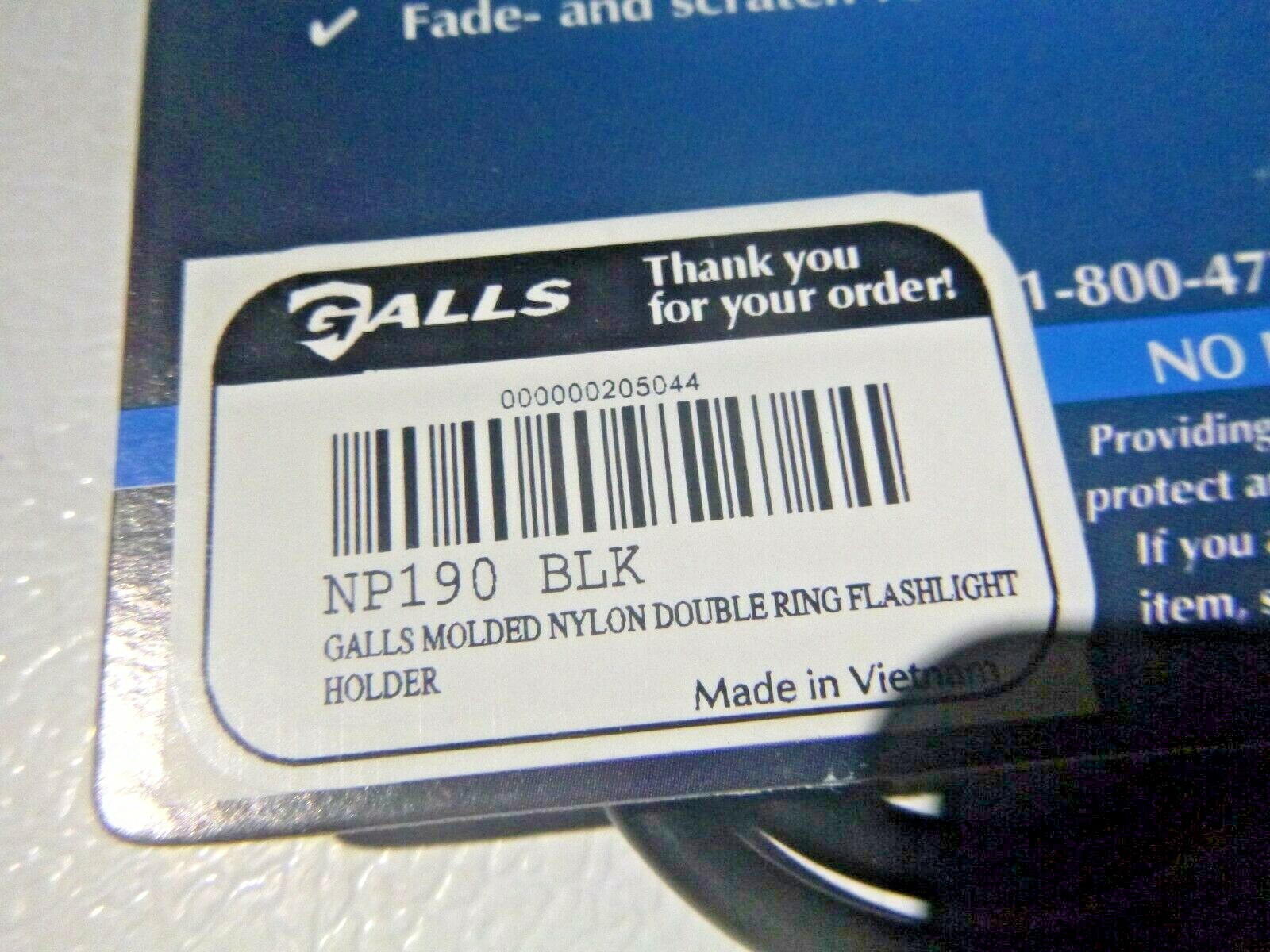NEW Galls NP190 Black Molded Nylon Double Ring Flashlight Holder 1.5″ & 2″