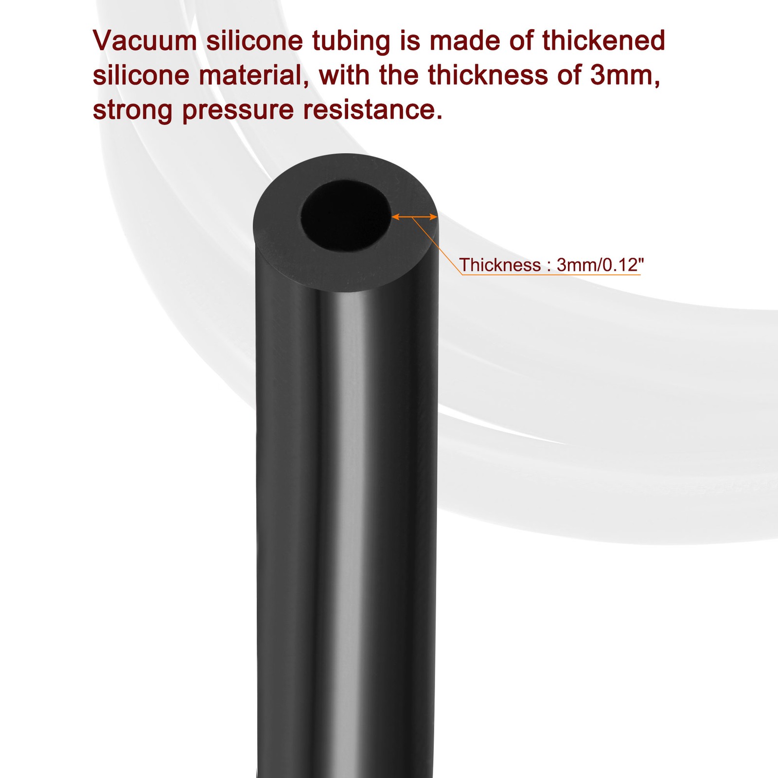 Vacuum Silicone Tubing Hose 1/4″ ID 1/8″ Wall Thick 3.3ft Black