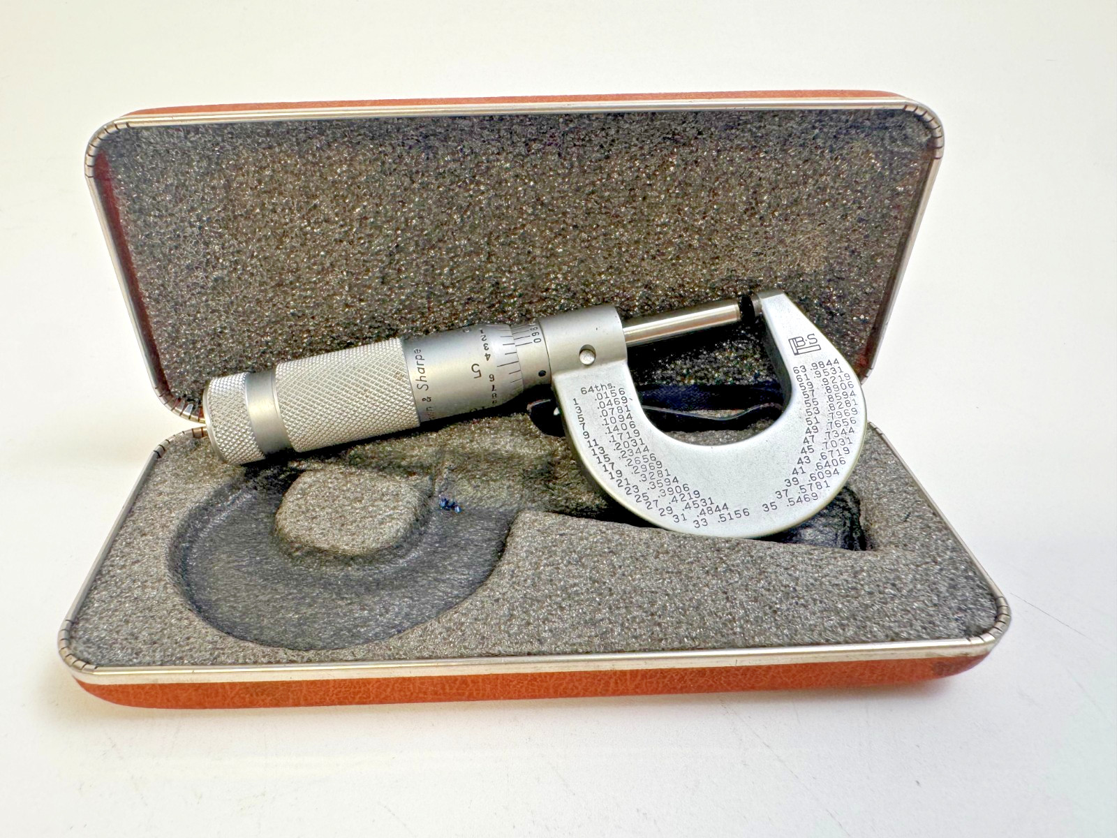 Brown & Sharpe 599-1 Slant-Line Micrometer 0-1″ Original Case Box Literature