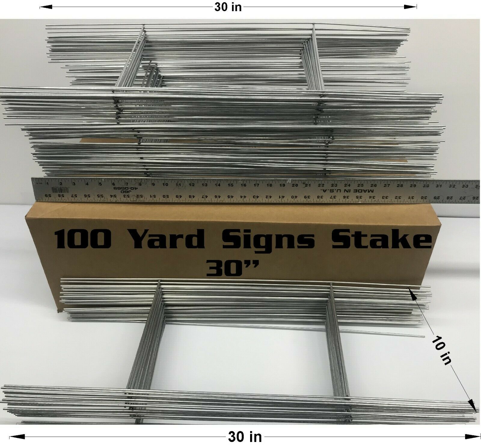 100 Metal Stake Double “H” 10×30 in. x 9 Ga Galvanized  Wire Yard Signs Holder
