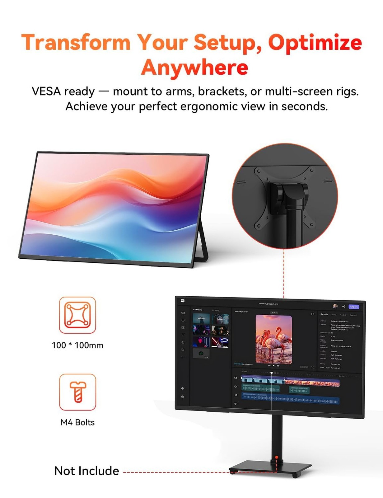 HotYeah 23.8″ 100Hz Portable Monitor, 1080P FHD 100% sRGB IPS USB-C HDMI Larg…