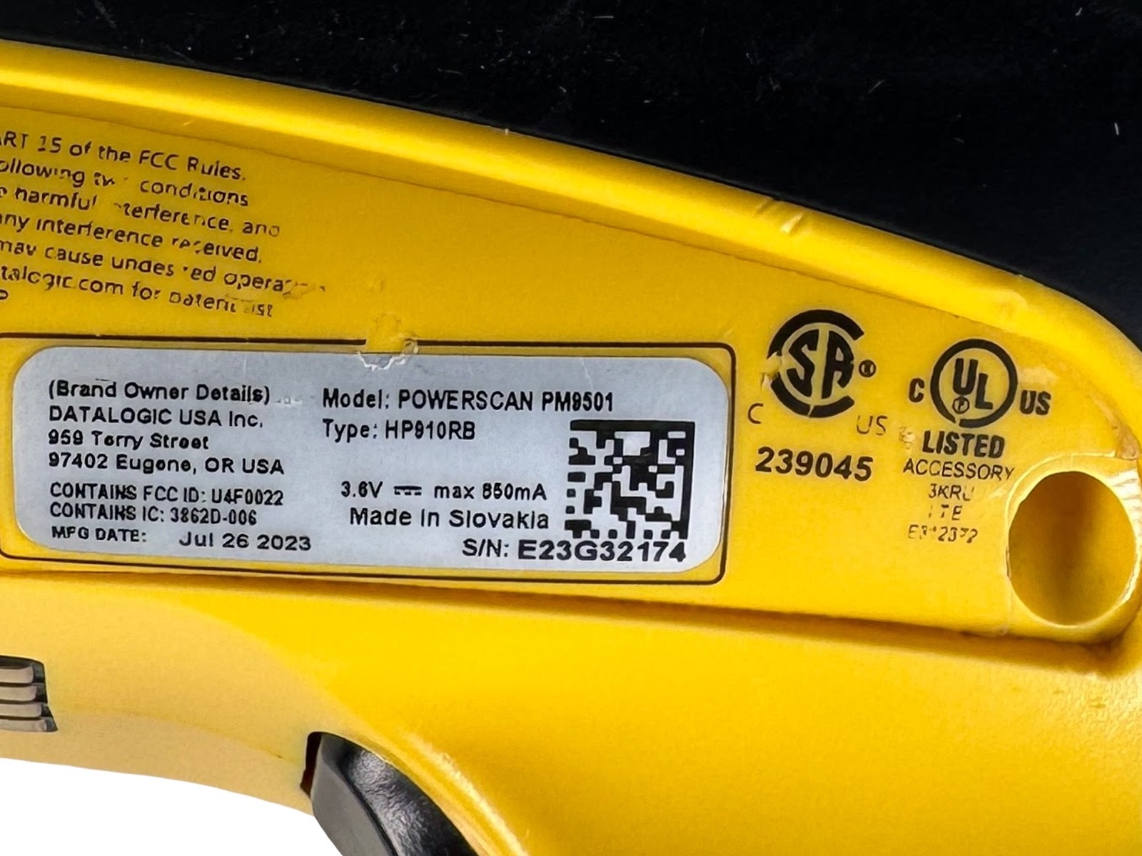 Datalogic POWERSCAN PM9501-HP910RB Wireless Barcode Scanner w/Battery No Base
