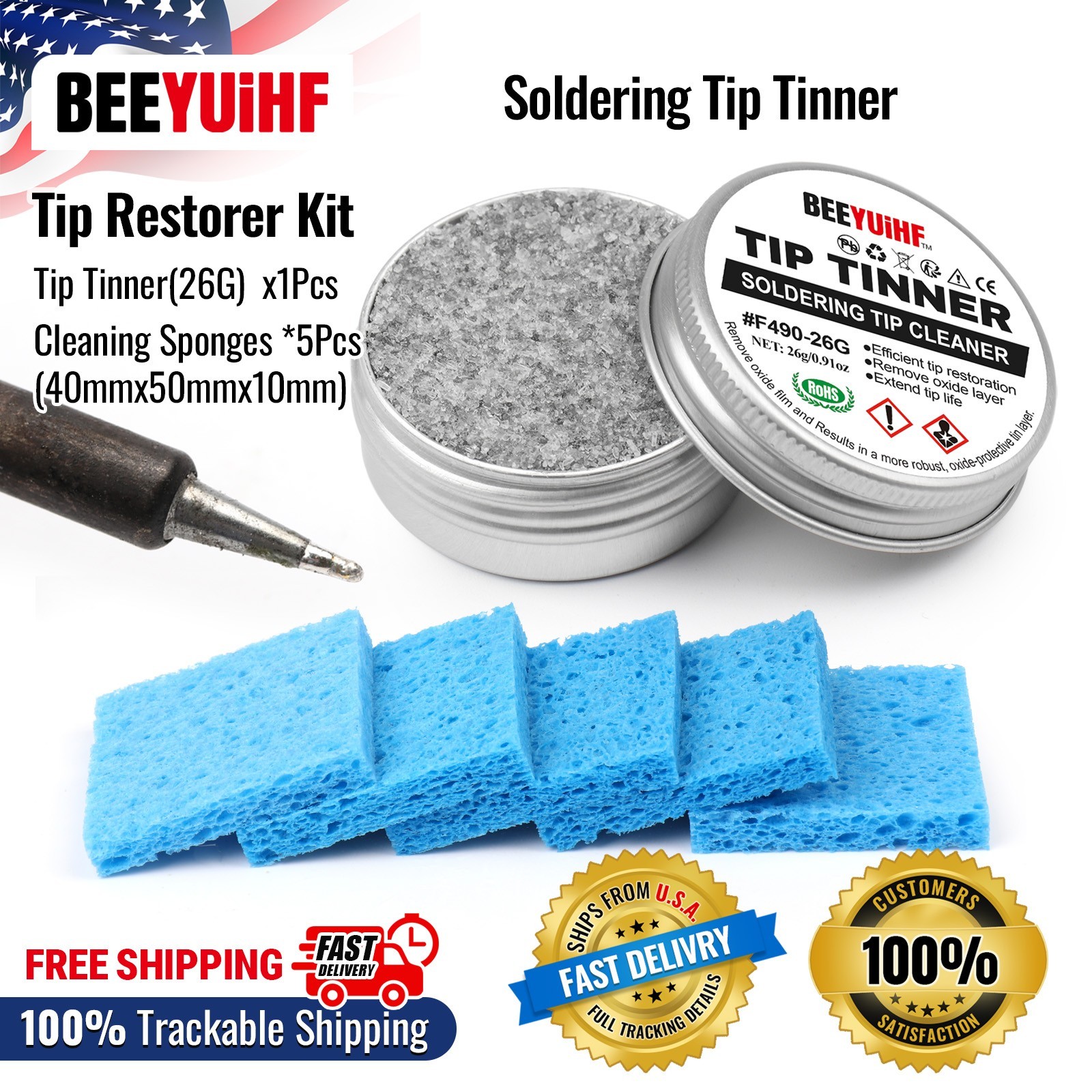BEEYUIHF 26g Soldering Tip Tinner Activator Cleaner Refresher 5 Cleaning Sponge