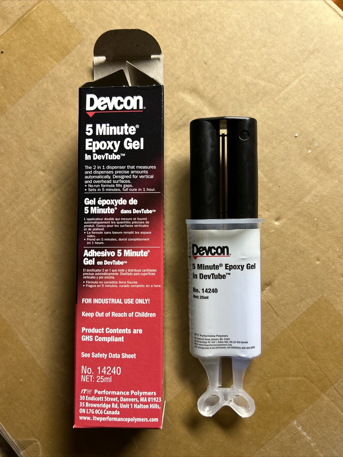Devcon 14240 5 Minute Epoxy Gel Adhesive 25 mL Dual Syringe Devtube. 07/2026 Exp