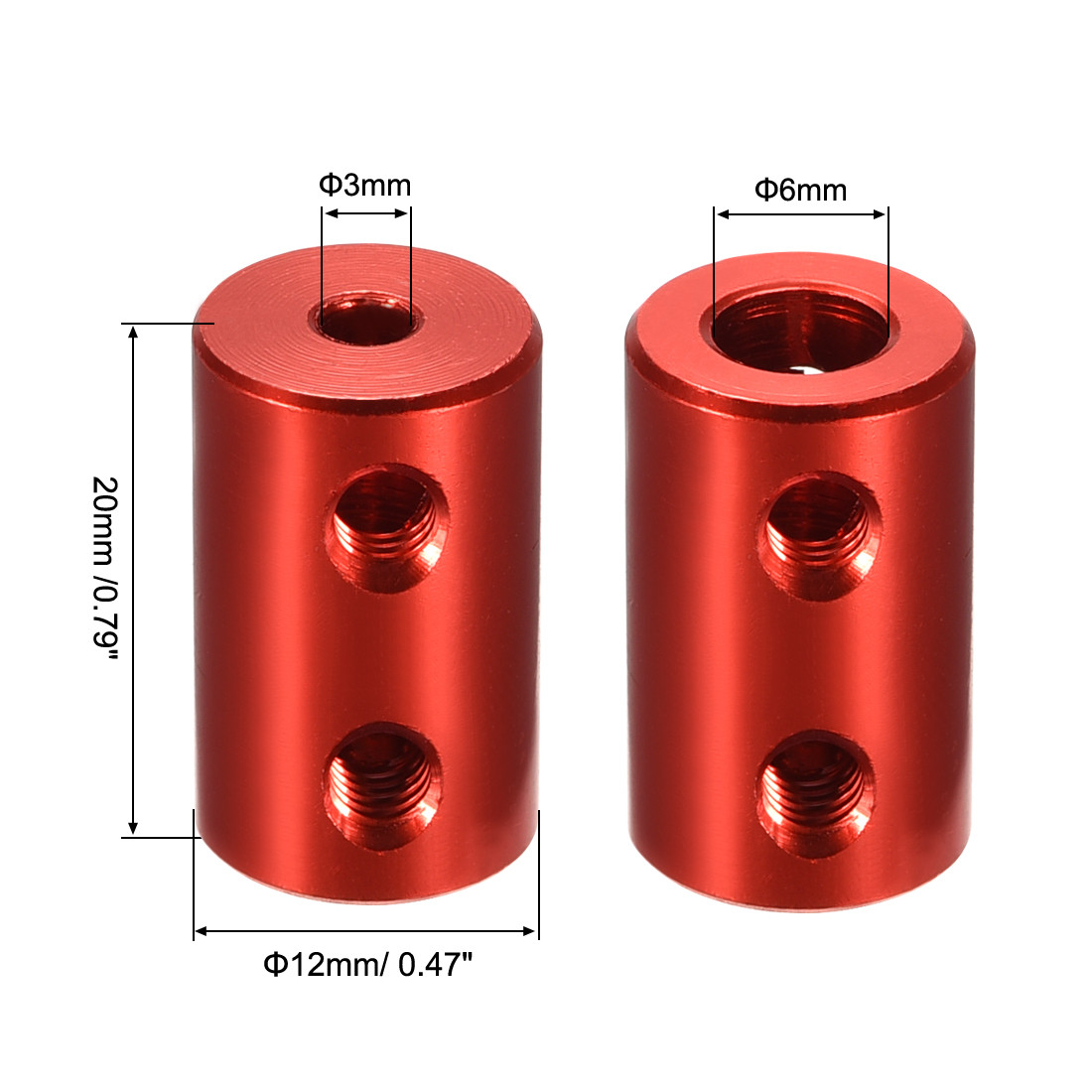 4PCS 3mm to 6mm Bore Rigid Coupling 20mm L 12mm Dia Aluminum Alloy Red