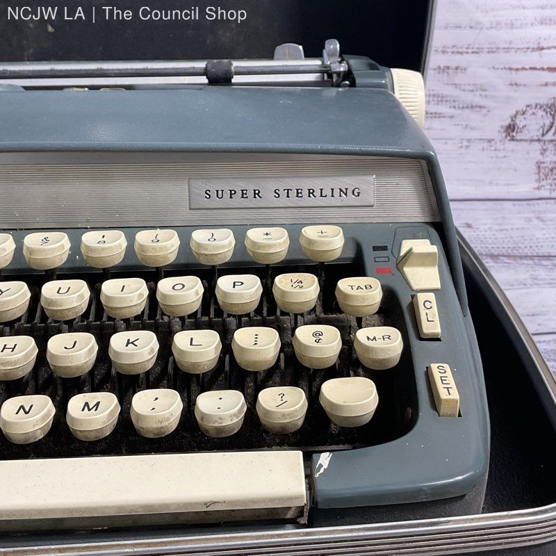 Vintage Smith Corona Super Sterling Portable Blue Typewriter w/ Black Case