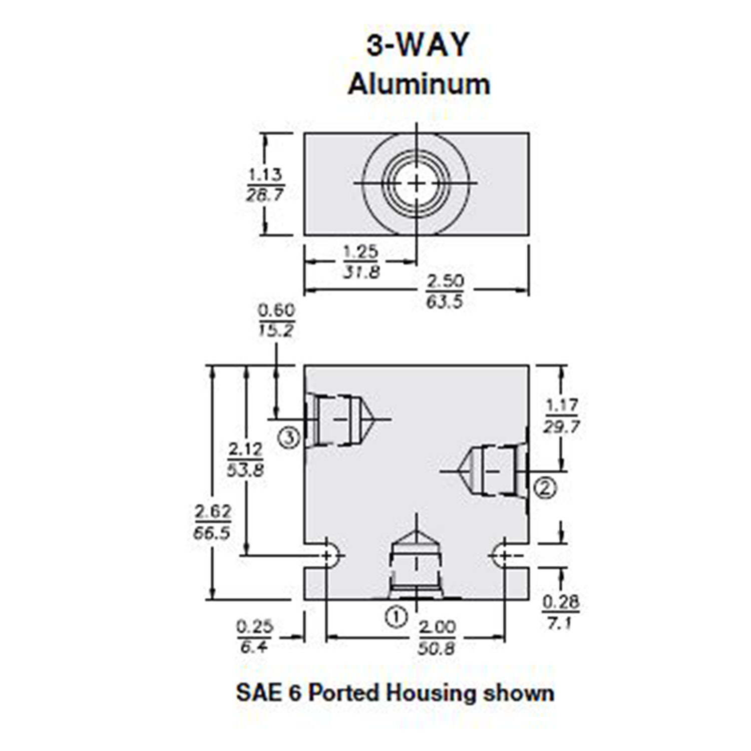 Hydraforce 7024760 Manifold Valve Body Housing, 3-Way, #6 SAE Ports, Size 08