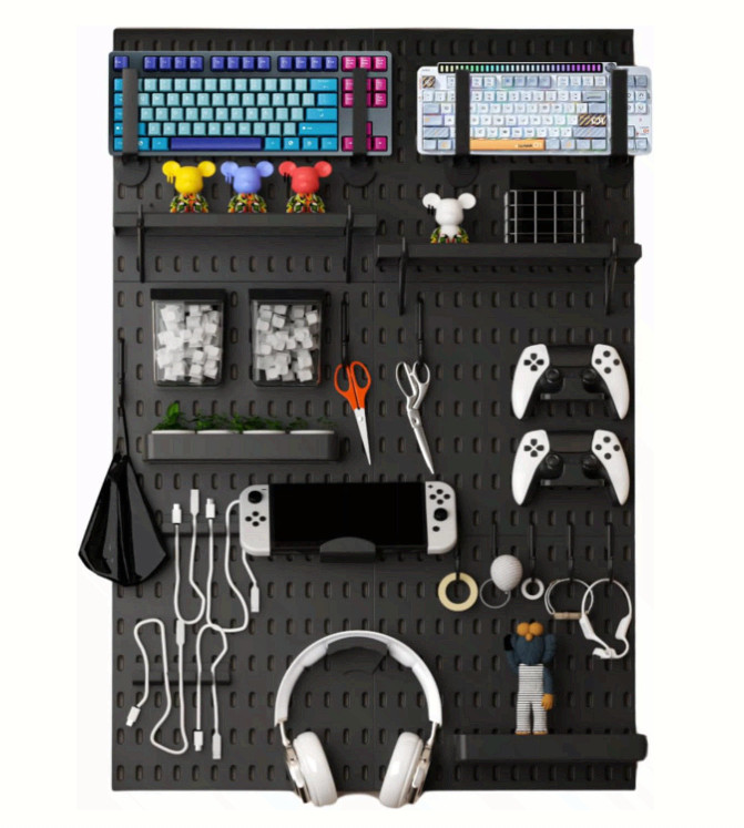 Gaming Pegboard Wall Organizer 33×22 w/ Adhesive Screw Mounts