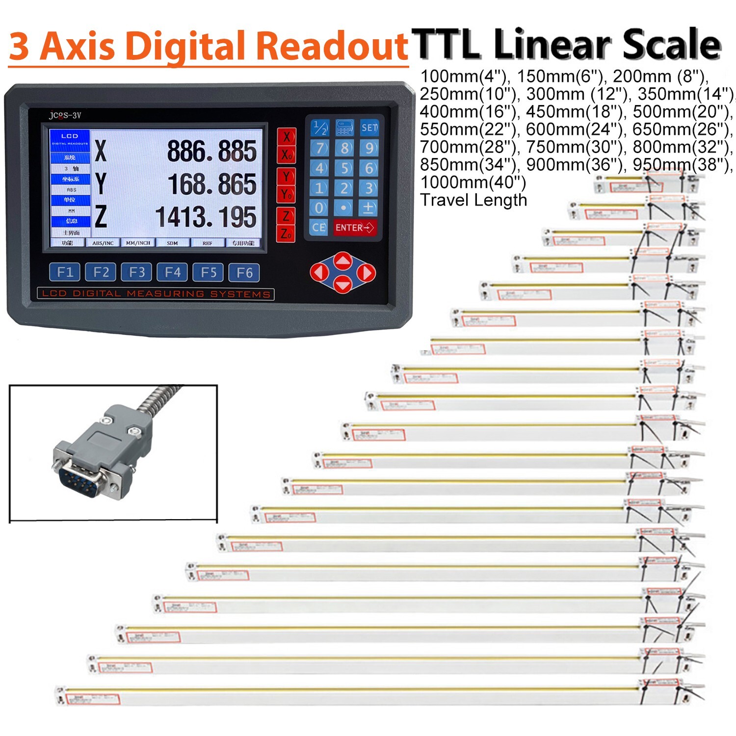 LCD Digital Readout with Precision Linear Scale for Milling Lathe Machine 3 Axis